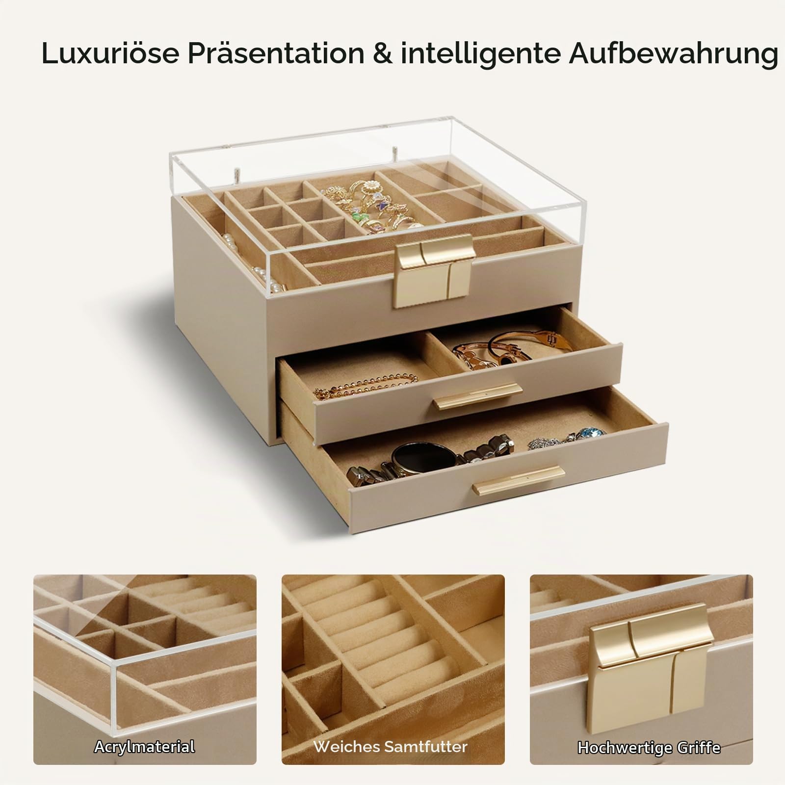 KAMIER Acrylic Schmuckkästchen Beige mit Acryldeckel
