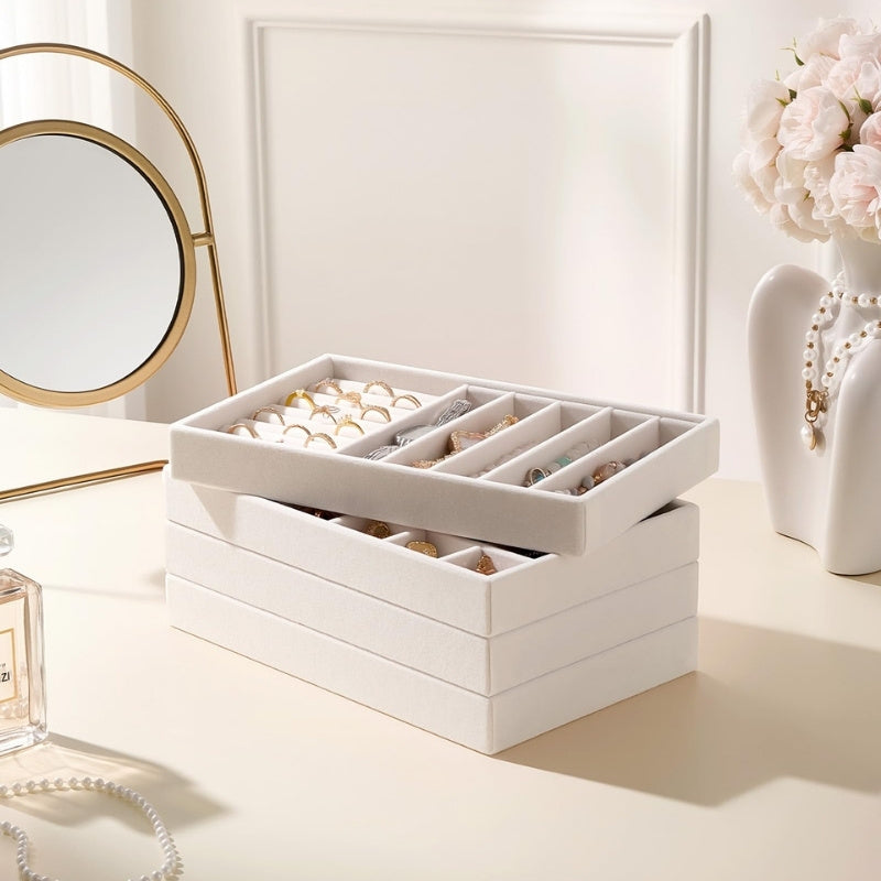 Lolalet Jewelry Tray Schmucktablett Beige 4er Set Samt