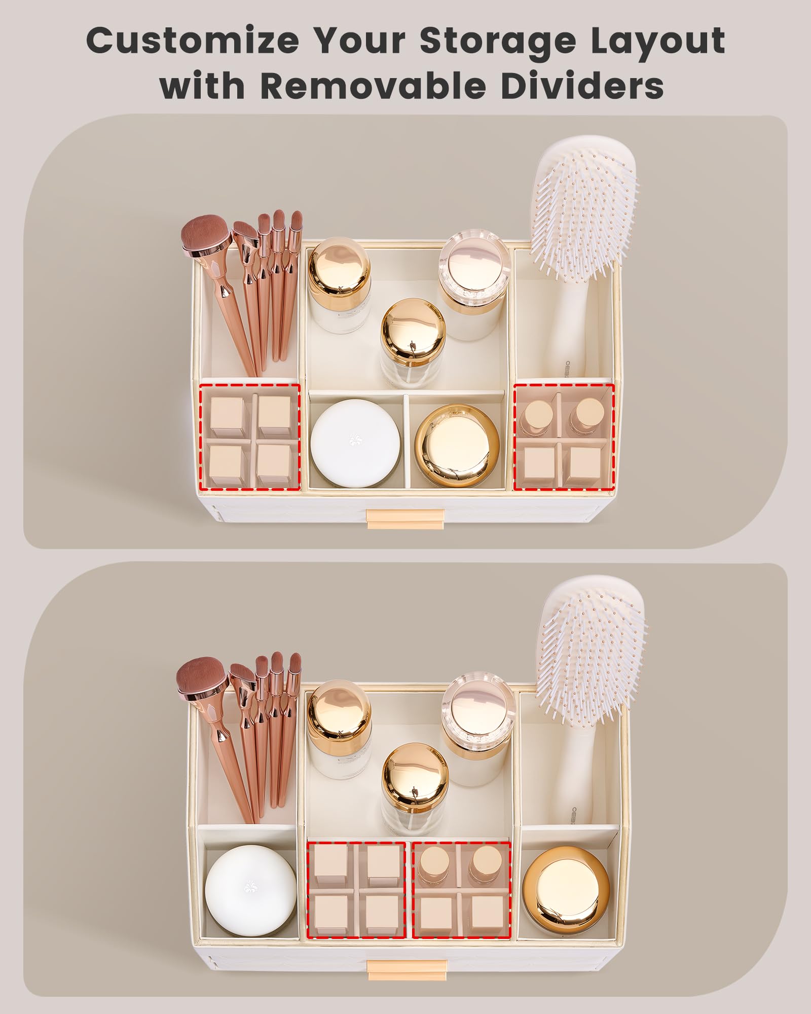 Lolalet Makeup Organizer Schmuckkasten Beige 2-lagig Leder