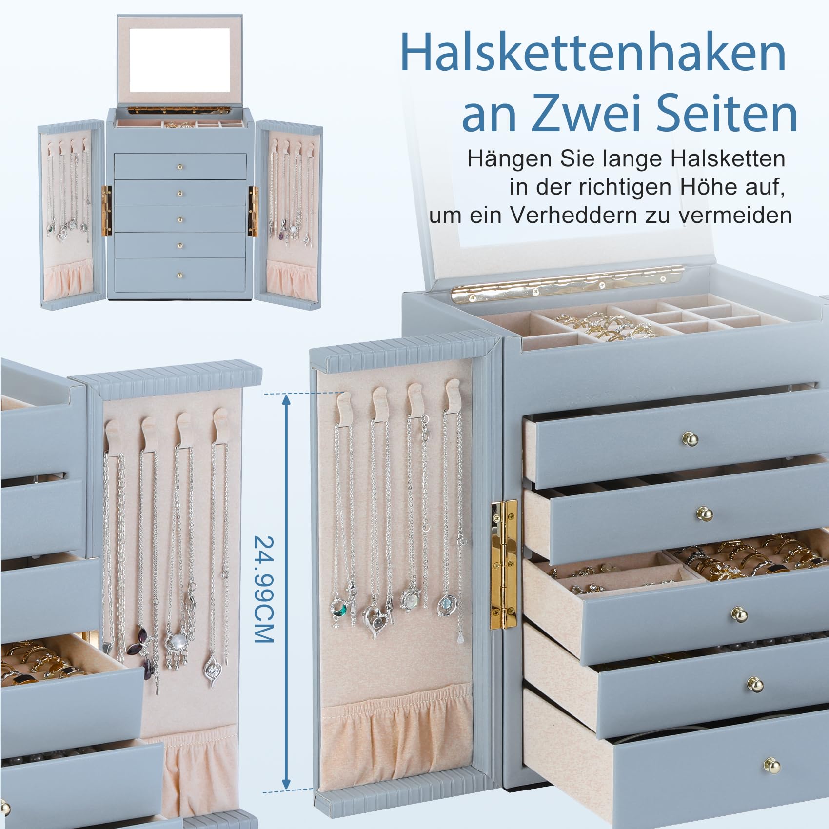 Dajasan Large Schmuckkästchen blau 6 Ebenen Spiegel