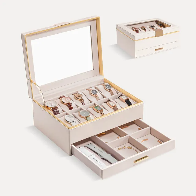 Lolalet Watch Box Uhrenbox Schwarz 10 Fächer mit Schublade
