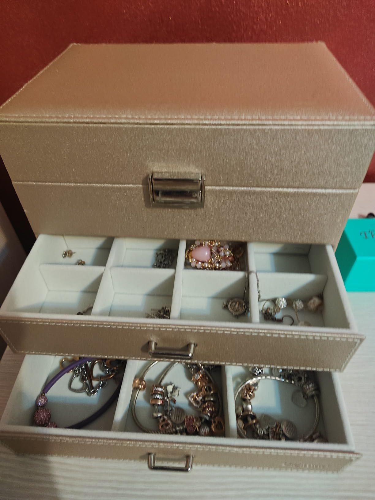 Dajasan Large Jewelry Box Schmuckkästchen Champagner 4 Ebenen