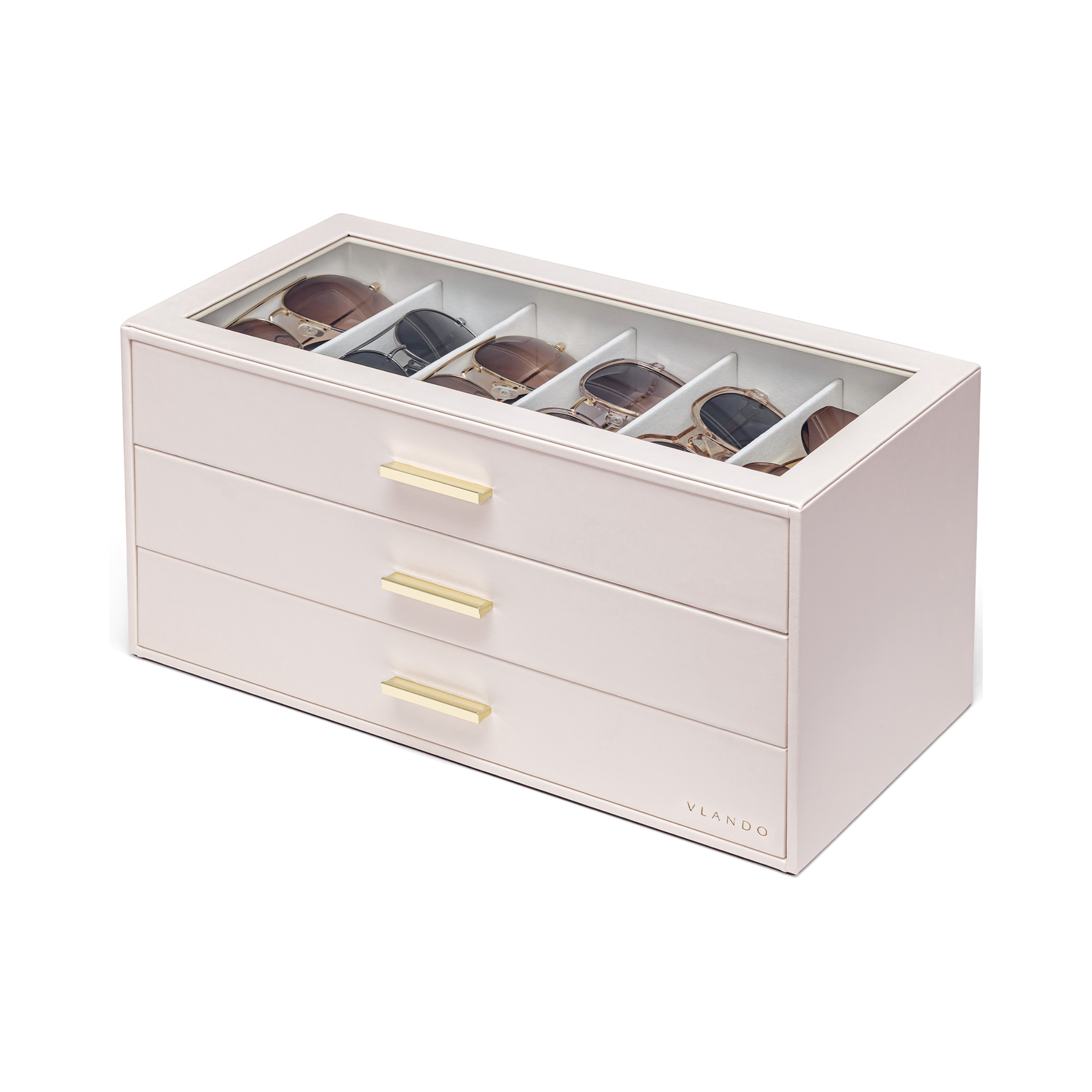 VLANDO Everyday Keepsake Brillenbox 3-stöckig 18 Fächer Cremeweiß