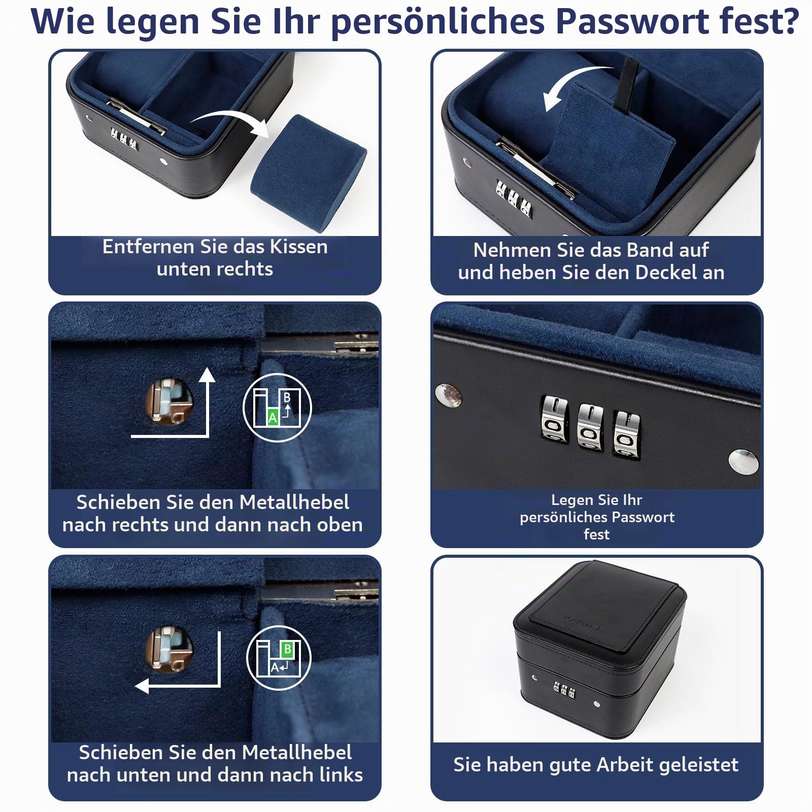KAMIER Watch Boxes Uhrenbox 2 Uhren Schwarz PU-Leder Schloss