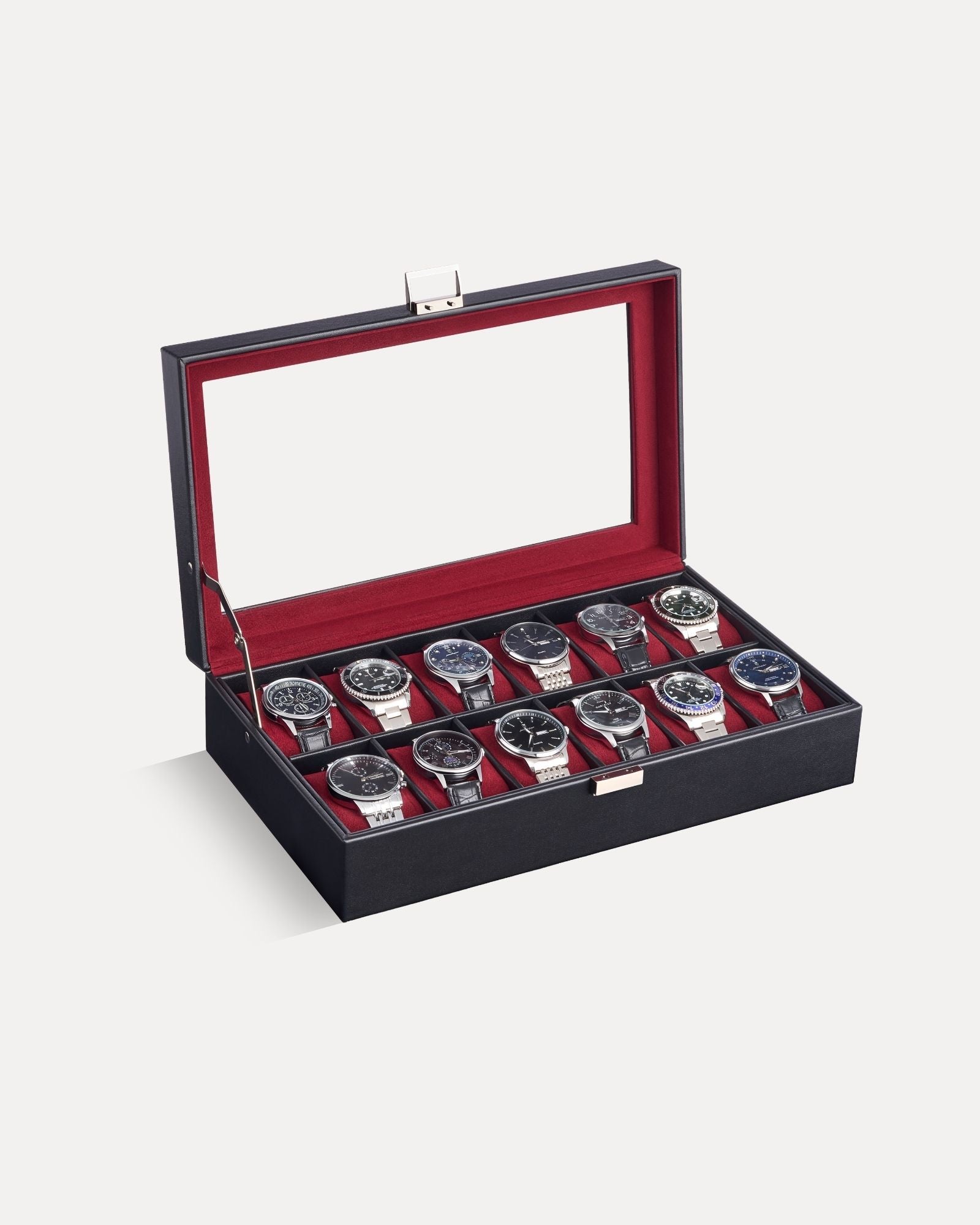 Lolalet Watch Box Uhrenbox 12 Fächer Schwarz 1-lagig Glas
