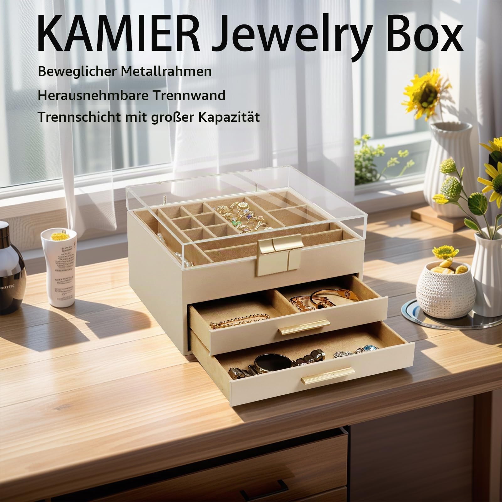 KAMIER Acrylic Schmuckkästchen Beige mit Acryldeckel