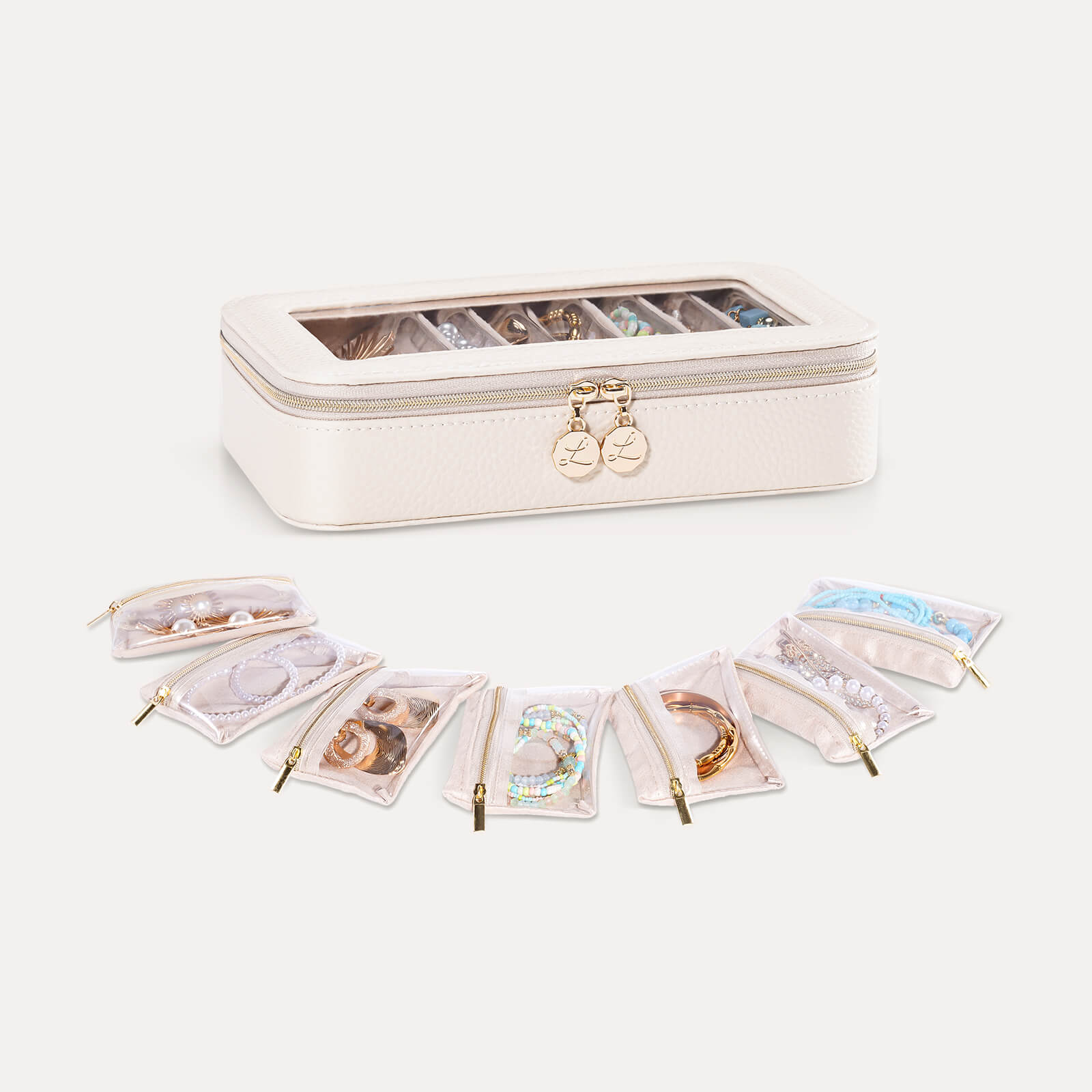 Lolalet Jewelry Box Reise Schmuckkasten Beige 8 in 1
