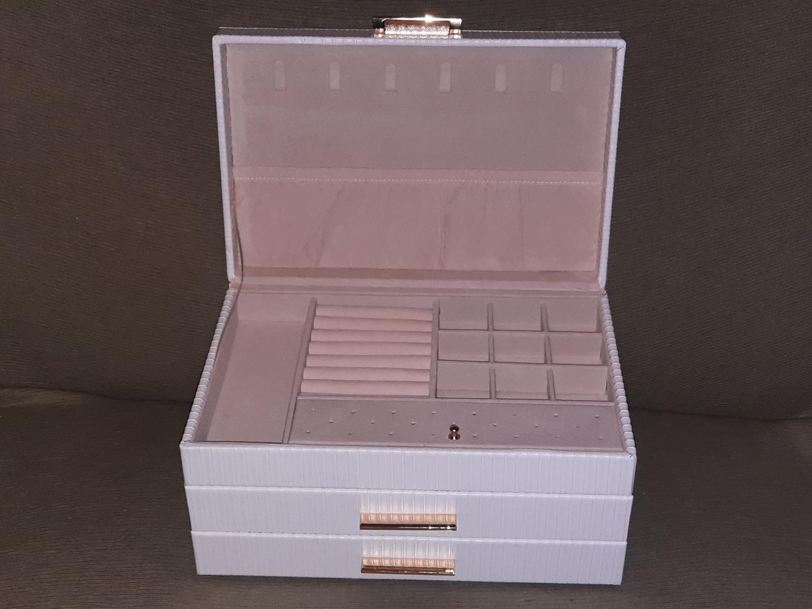 Dajasan Large Jewelry Box Schmuckkästchen Weiß 3 Ebenen Leder
