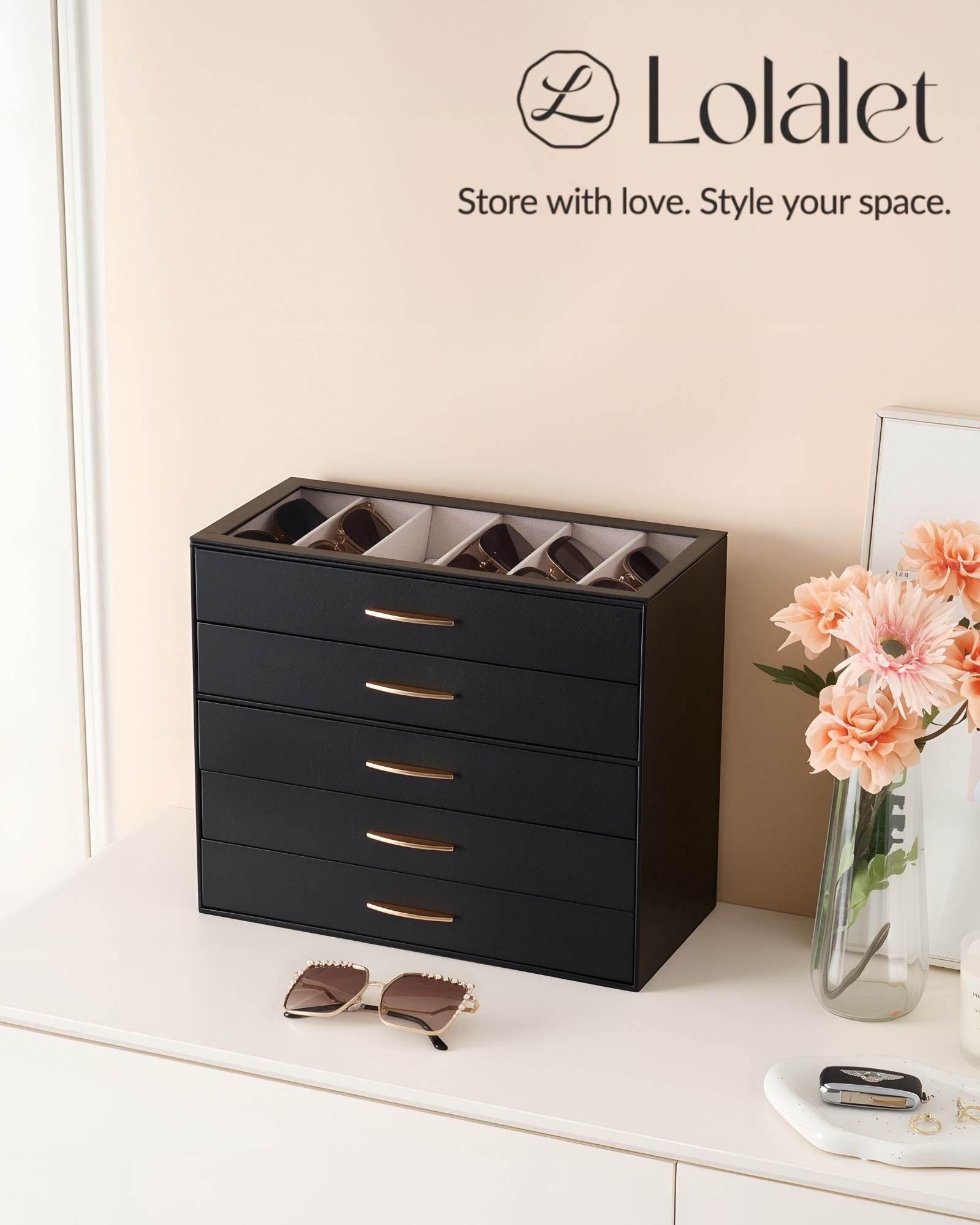 Lolalet Sunglass Box Brillenbox 3 Lagen Schwarz Deckel