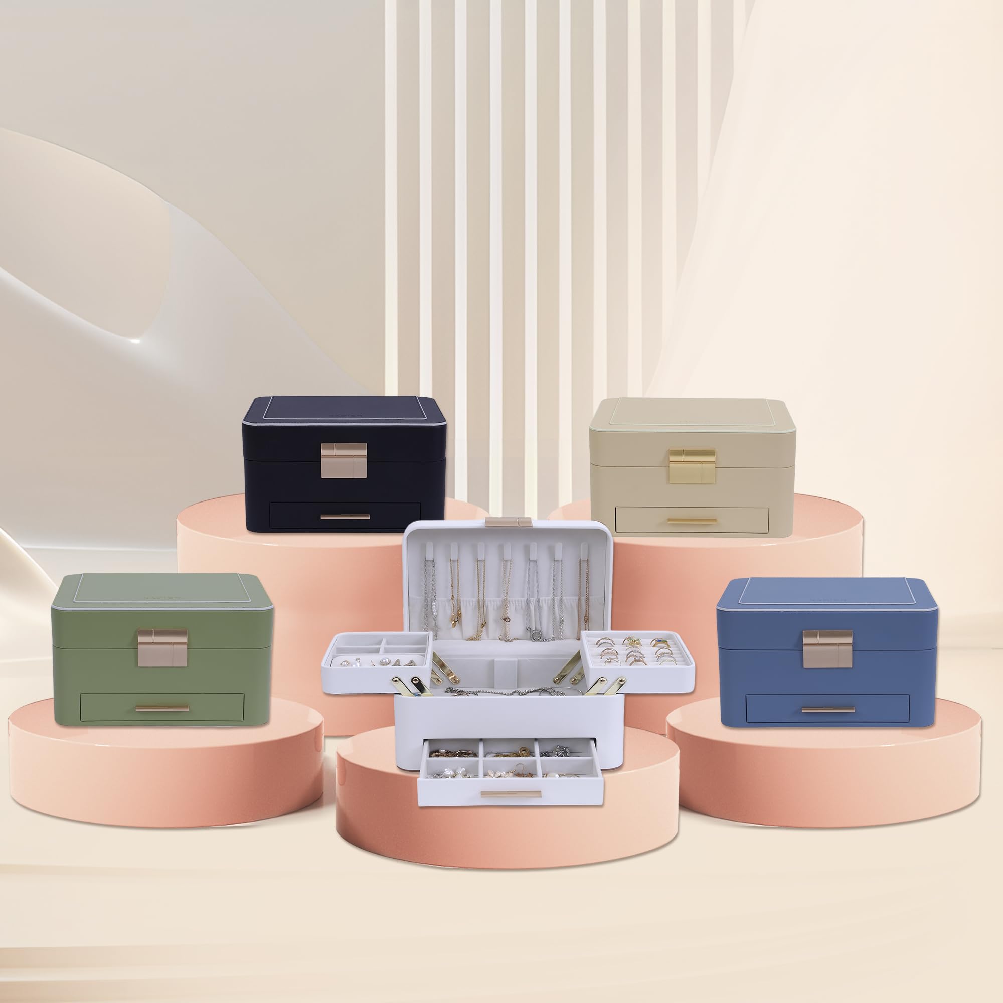 KAMIER Large Jewelry Boxes Schmuckkästchen 3 Ebenen PU-Leder