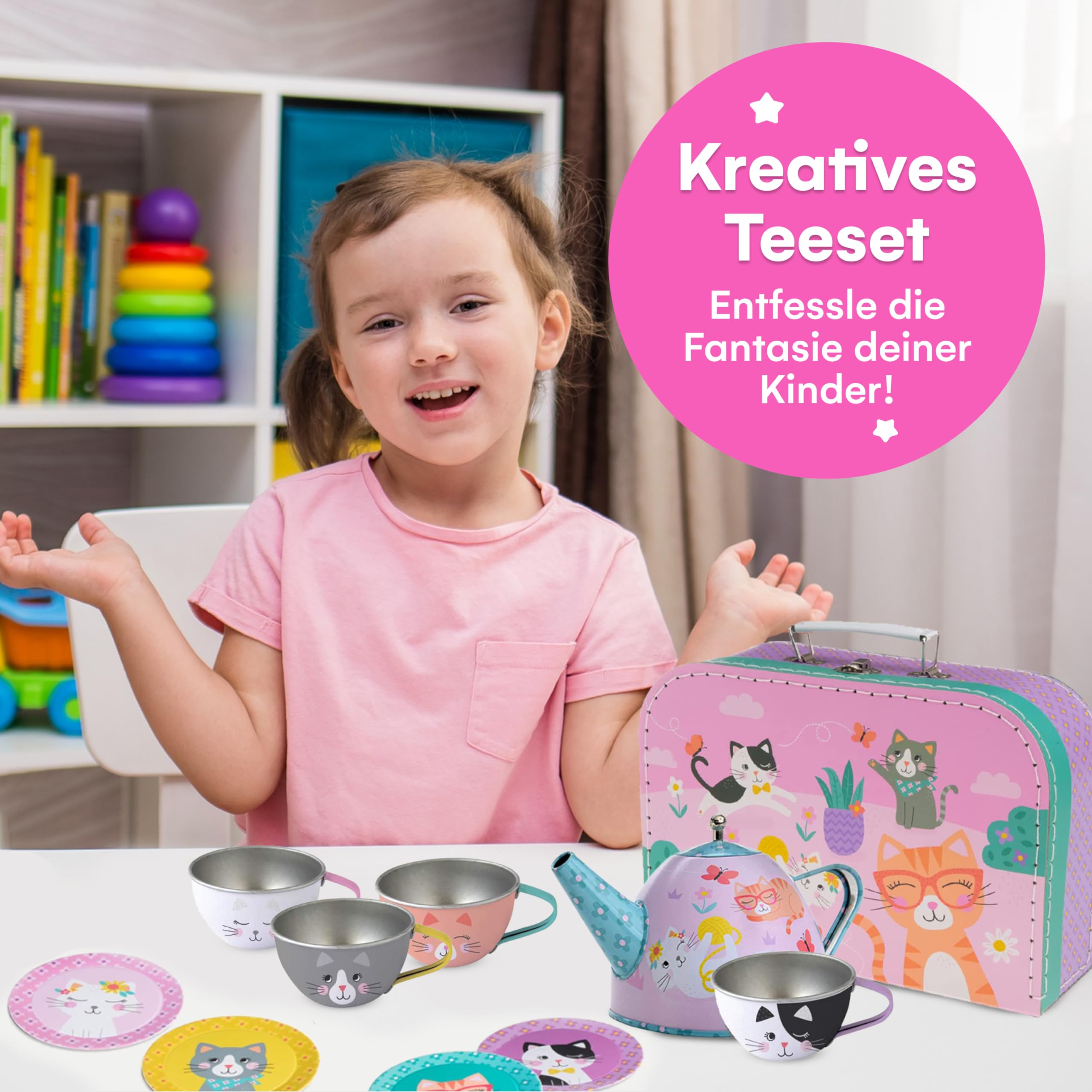 Jewelkeeper Tea Sets Teeservice Katze 15-teilig Zinn