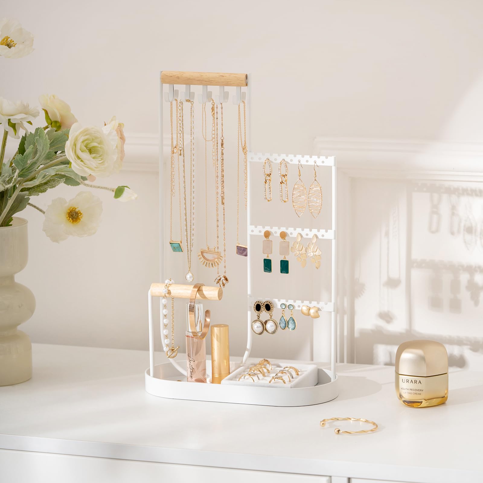 Lolalet Jewelry Stand Schmuckständer Weiß Samt Ringkissen