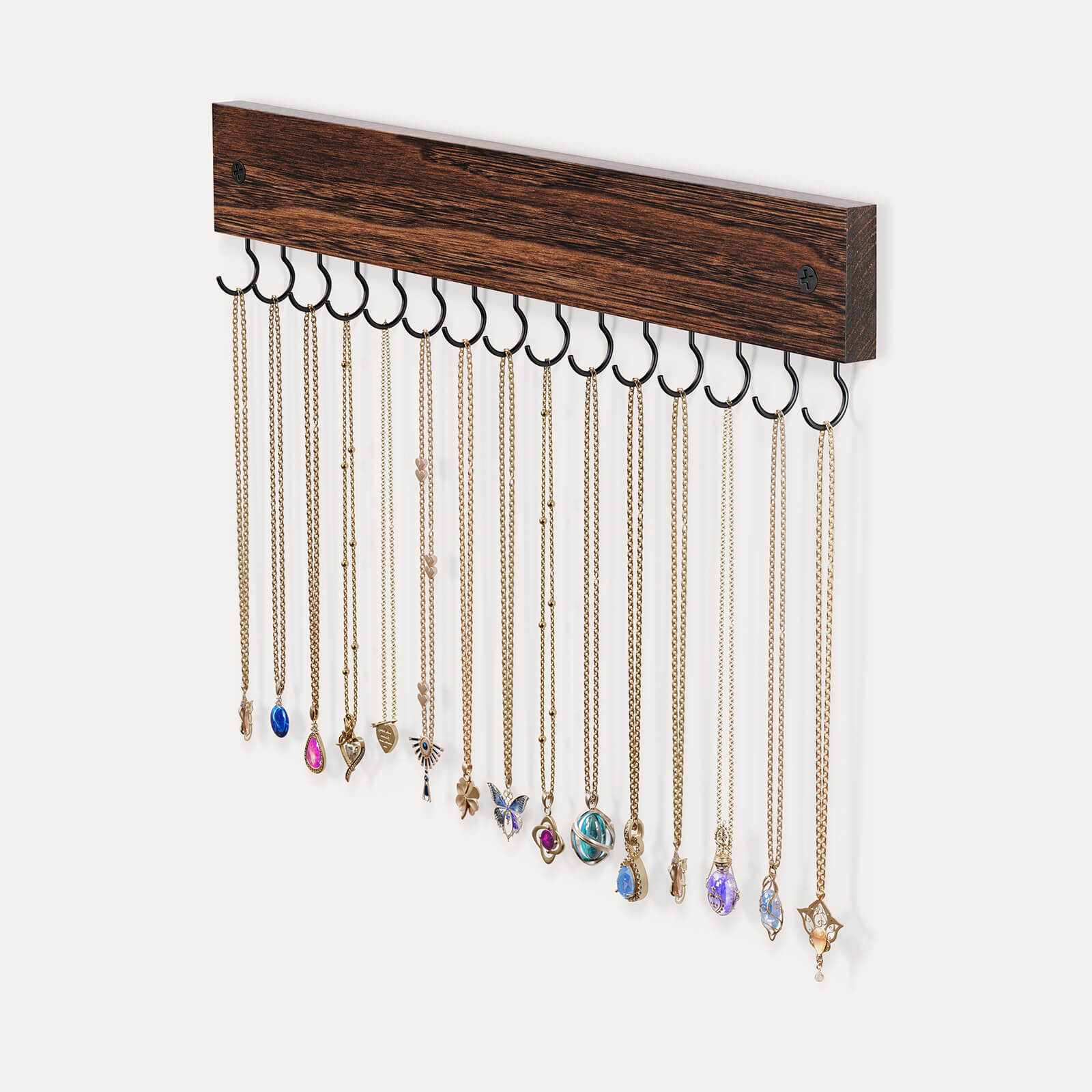 Lolalet Wall Mount Jewelry Organizer Schmuckhalter Weiß 15 Haken Holz