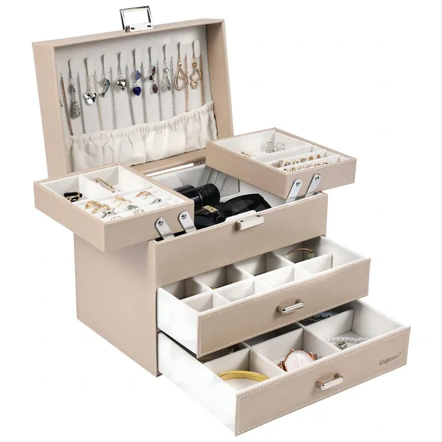Dajasan Large Jewelry Box Schmuckkästchen Champagner 4 Ebenen