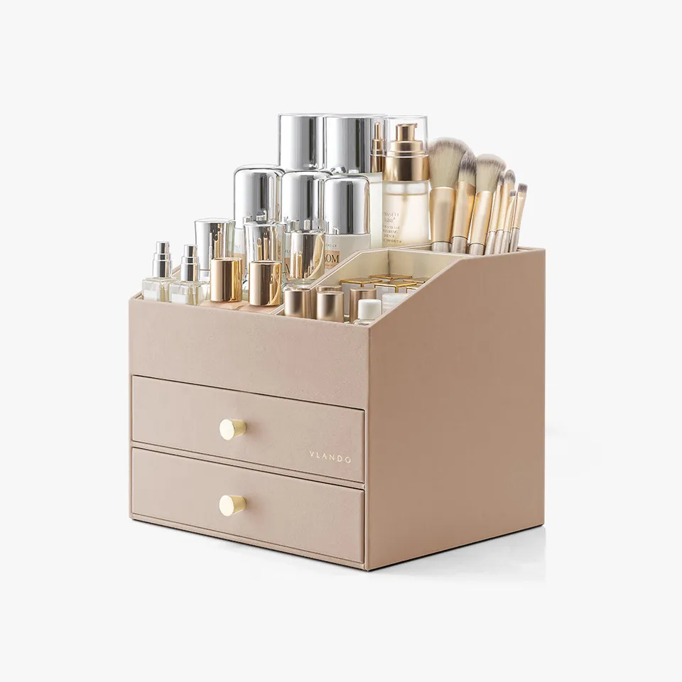 VLANDO Quiet Luxe Schminktisch Make-up Organizer 2 Schubladen PU