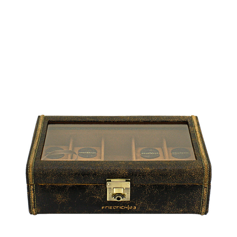 Friedrich 23 Cubano Uhrenbox 8 Uhren Leder Glasdeckel Braun