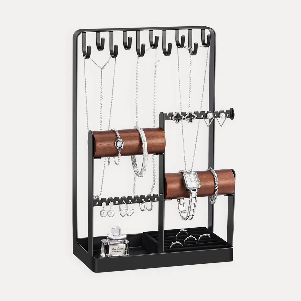 Lolalet Jewelry Stand Schmuckdisplay Schwarz Holz und Metall