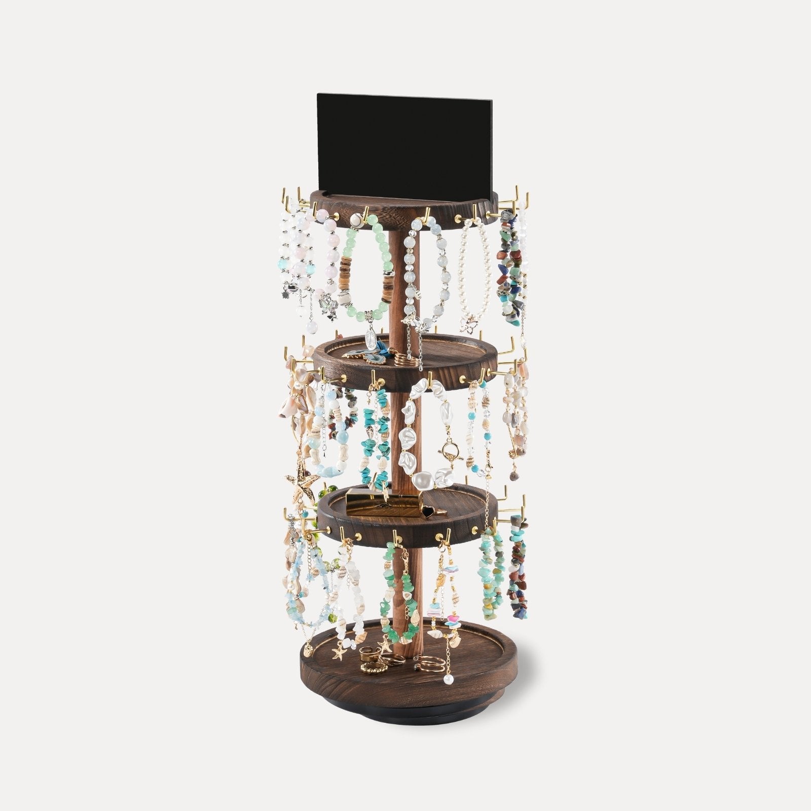 Lolalet Jewelry Stand 4 Tier Schmuckständer Dunkelbraun drehbar