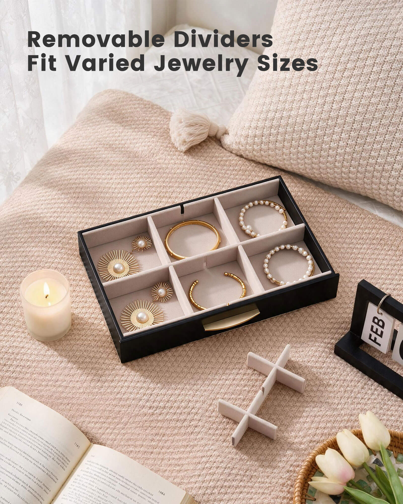 Lolalet Jewelry Box Schmuckkasten 4-lagig Schwarz Glasdeckel