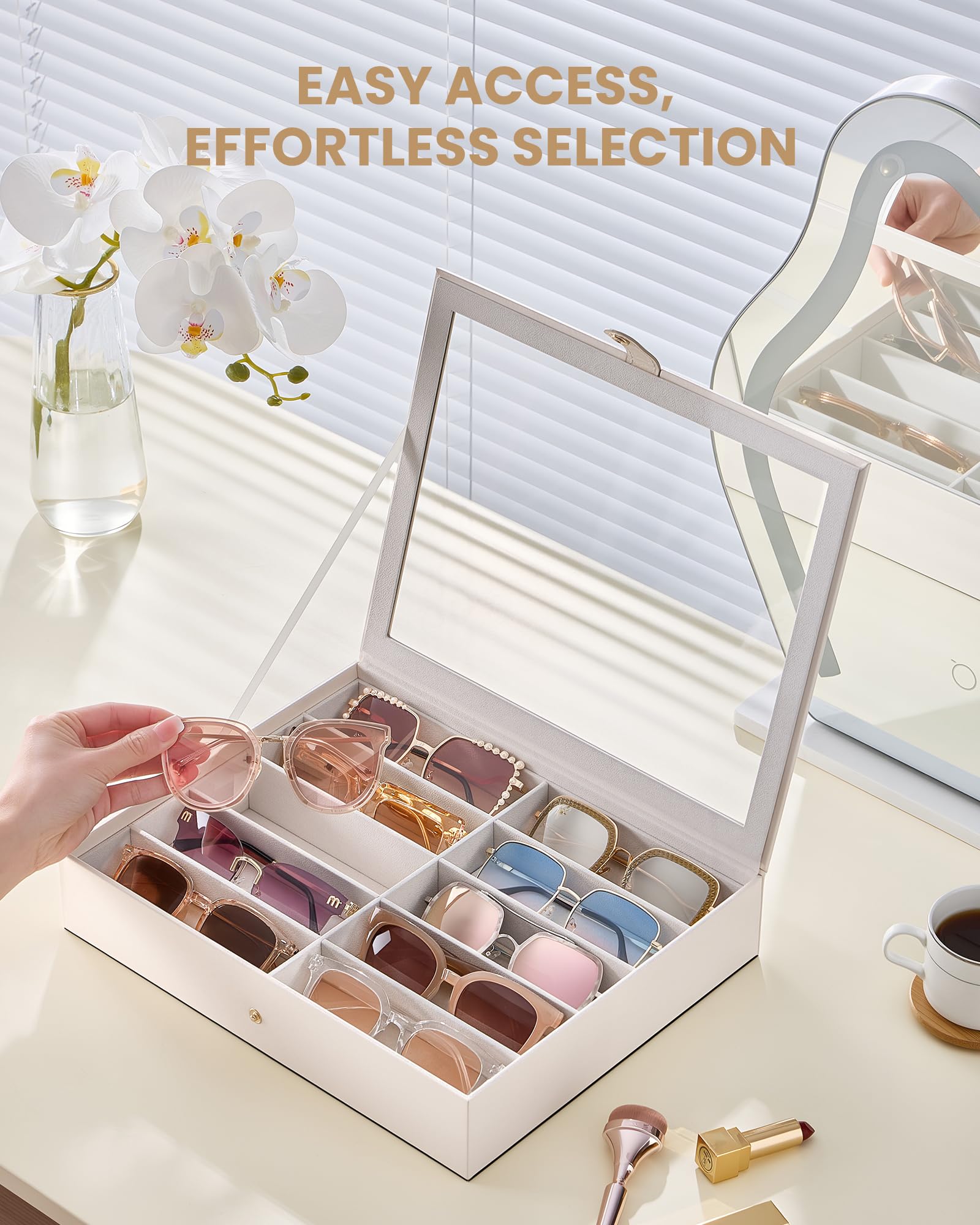 Lolalet Sunglass Box Clear Lid Brillenbox Beige 1 Lage 10 Fächer