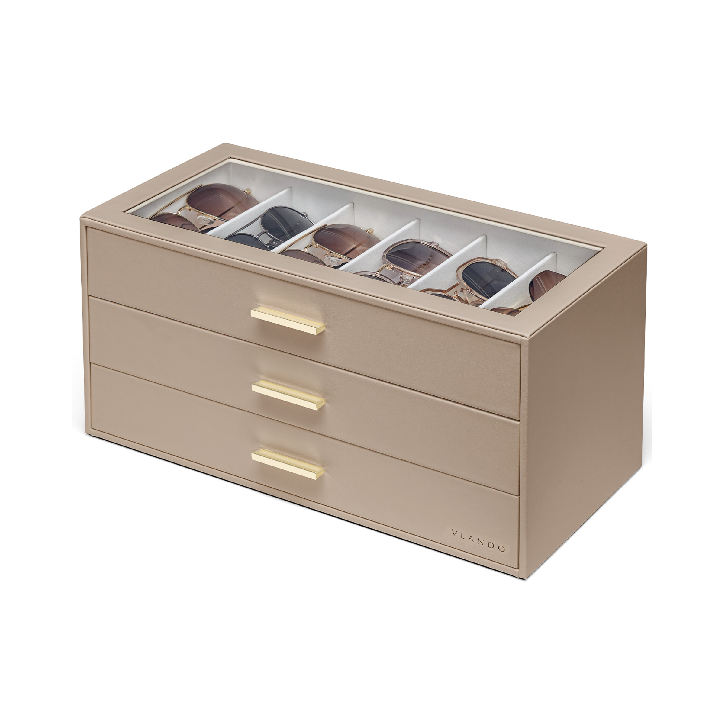 VLANDO Everyday Keepsake Brillenbox 3-stöckig 18 Fächer Cremeweiß