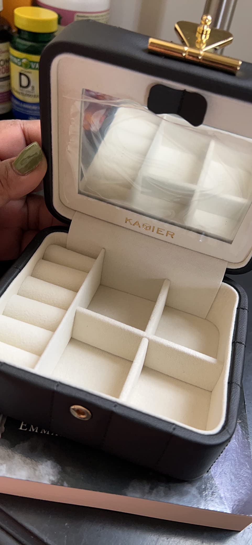 KAMIER Mini Schmuckkästchen Reise Schmuckbox mit Spiegel Geschenk