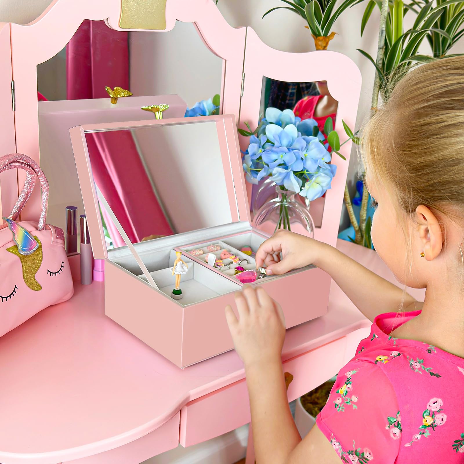 Lolalet Jewelry Box Spieluhr Ballerina Schmuckkästchen Rosa
