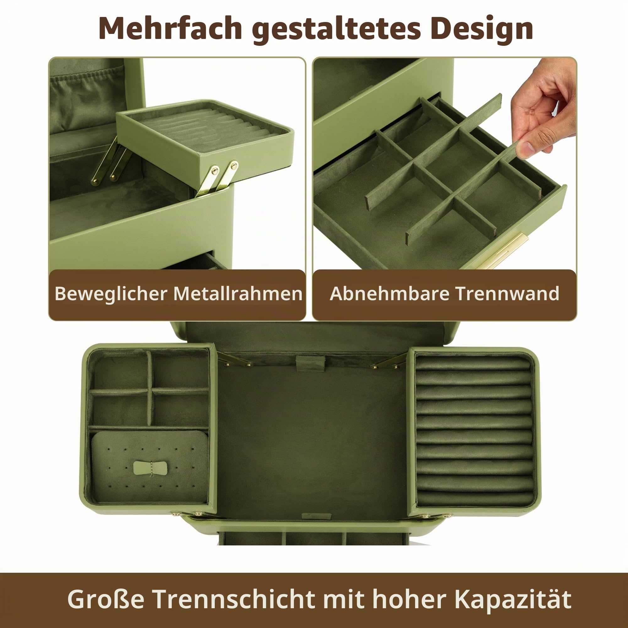 KAMIER Large Jewelry Boxes Schmuckkästchen 3 Ebenen PU-Leder