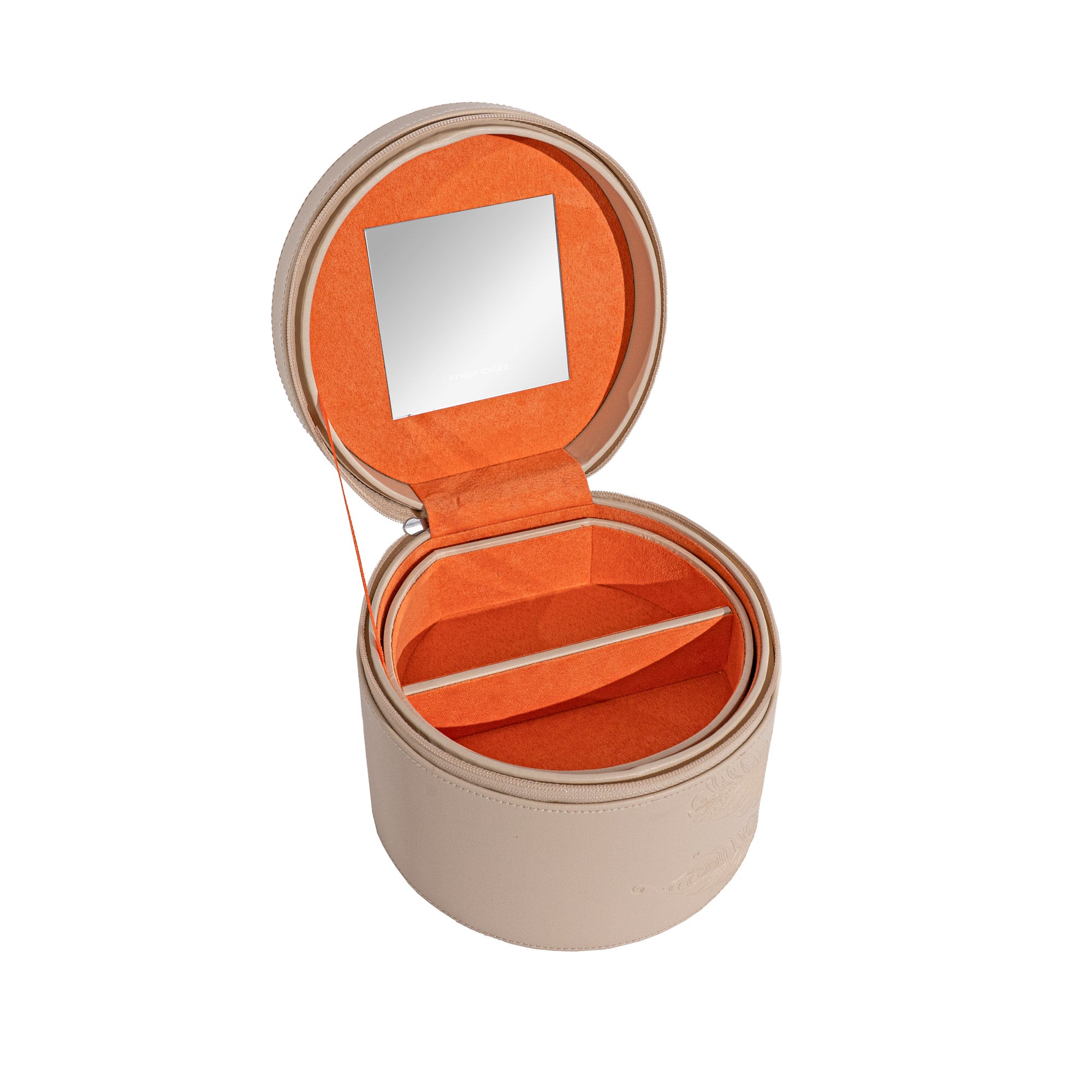 Friedrich 23 Boho Schmuckkasten rund beige mit Spiegel