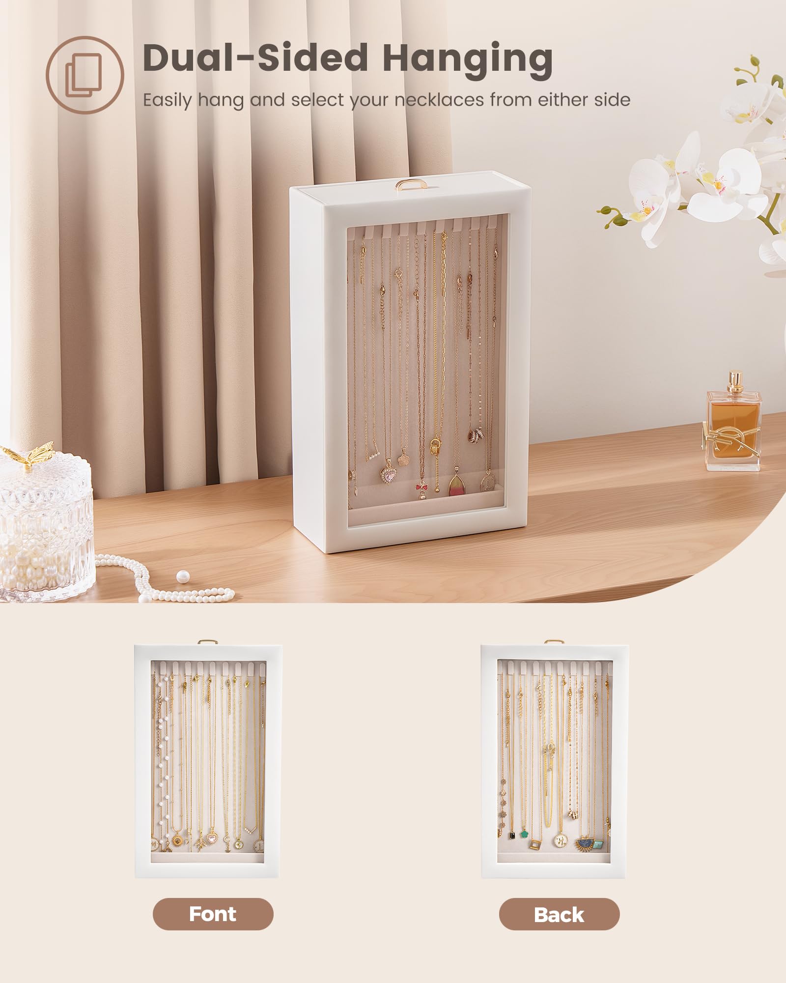 Lolalet Jewelry Box Kettenbox Weiß 40 Haken mit Fenster