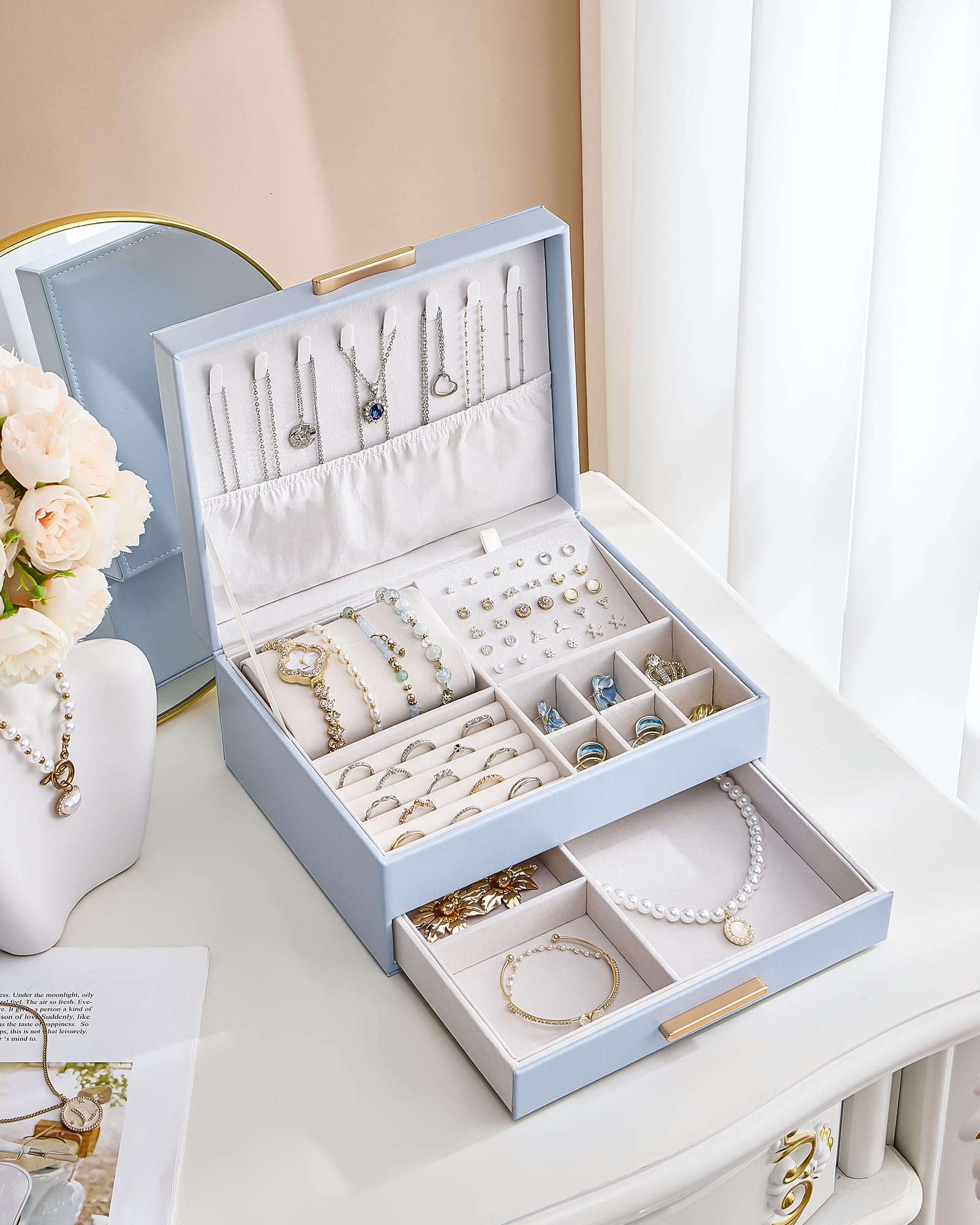 Lolalet Jewelry Box Schmuckkasten Weiß 2-lagig Samt