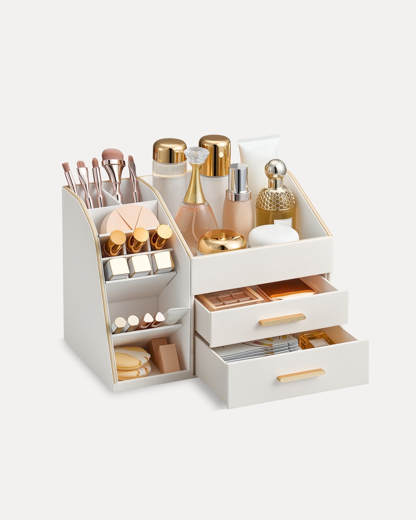 Lolalet Makeup Organizer Schminktisch Weiß mit Schublade Leder