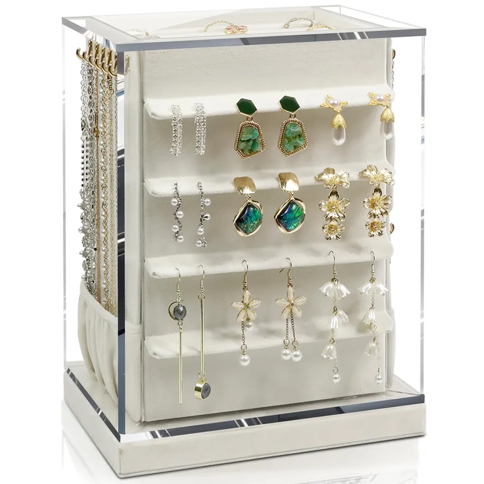 KAMIER Jewelry Stand Holders Schmuckkästchen Beige drehbar