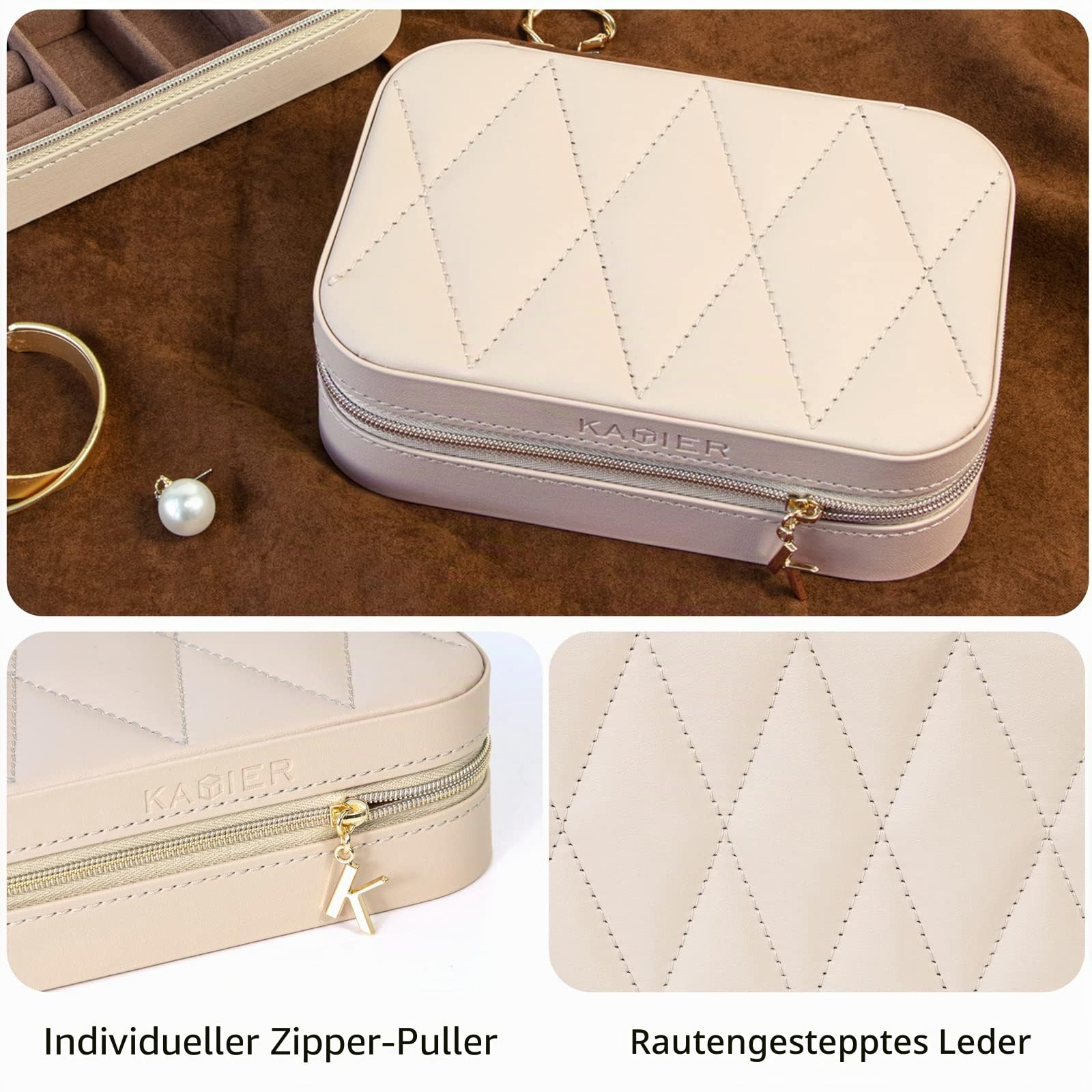 KAMIER Mini Schmucketui 2 Ebenen PU-Leder Reise