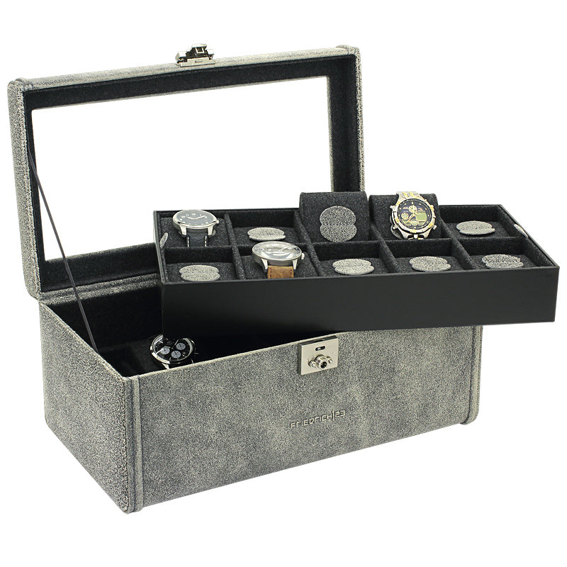 Friedrich 23 Cubano Uhrenbox 20 Uhren Grau Leder Glas