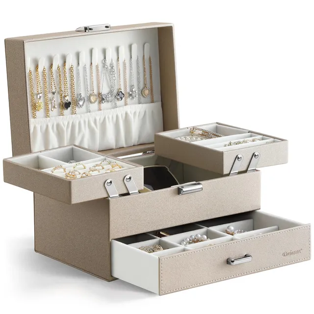 Dajasan Large Jewelry Box Schmuckkästchen Champagner 3 Ebenen