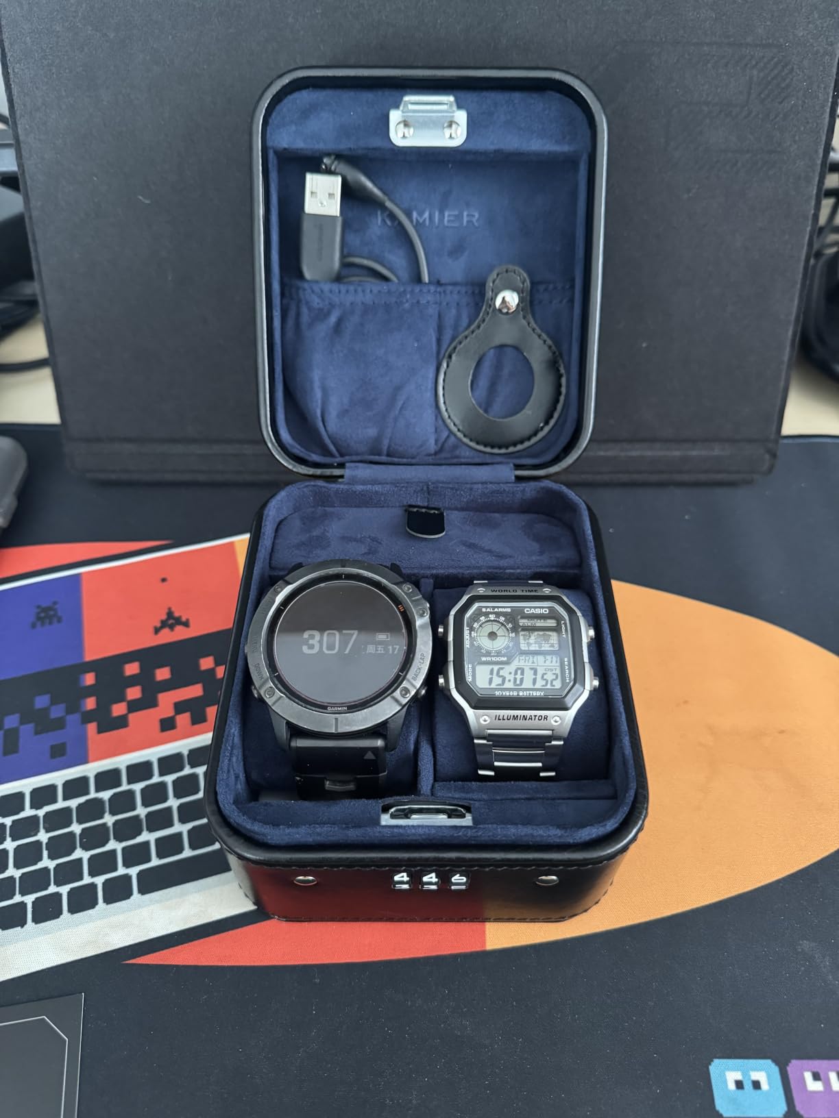 KAMIER Watch Boxes Uhrenbox 2 Uhren Schwarz PU-Leder Schloss