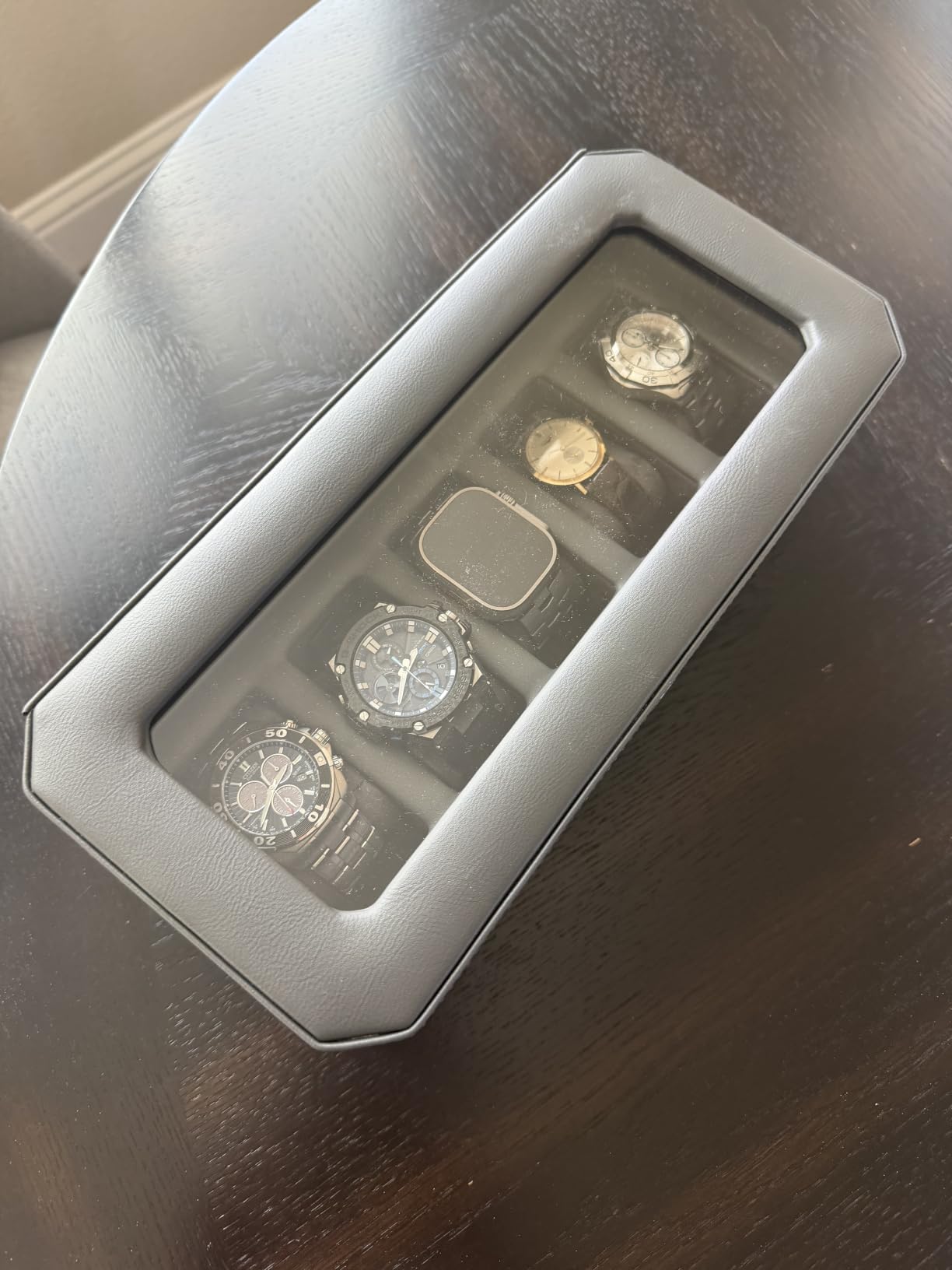 KAMIER Watch Boxes Uhrenbox 5 Fächer Schwarz PU-Leder Schloss