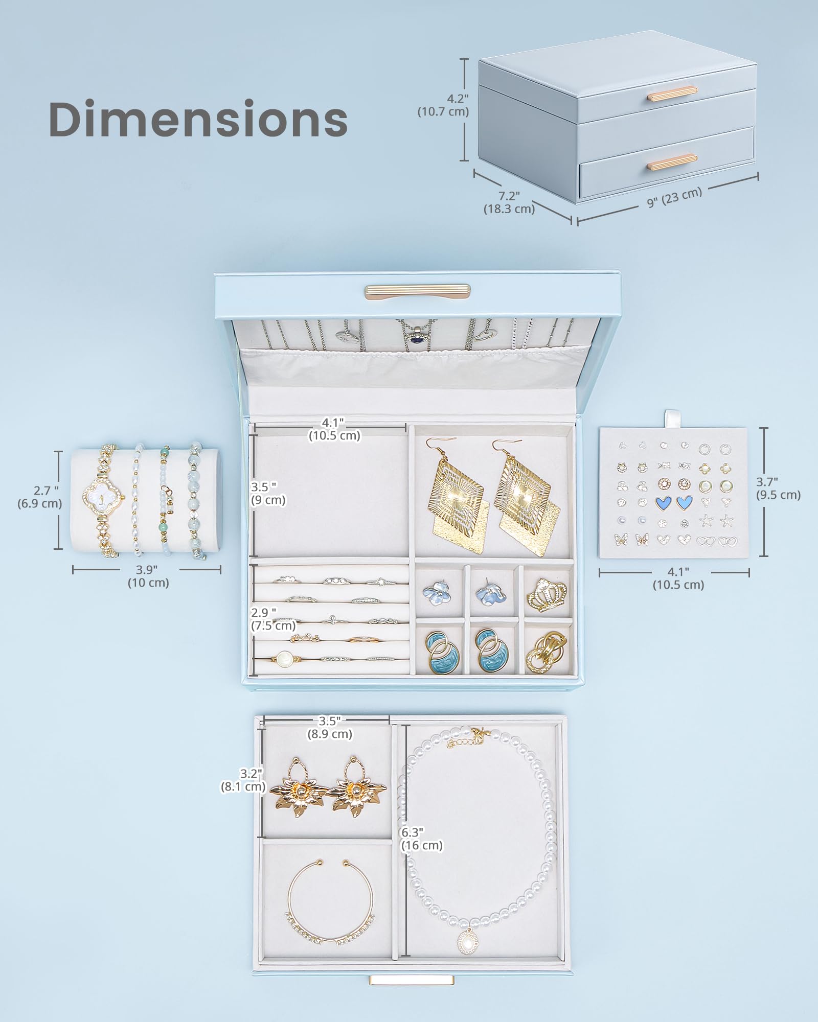 Lolalet Jewelry Box Schmuckkasten Weiß 2-lagig Samt