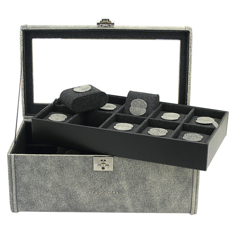 Friedrich 23 Cubano Uhrenbox 20 Uhren Grau Leder Glas
