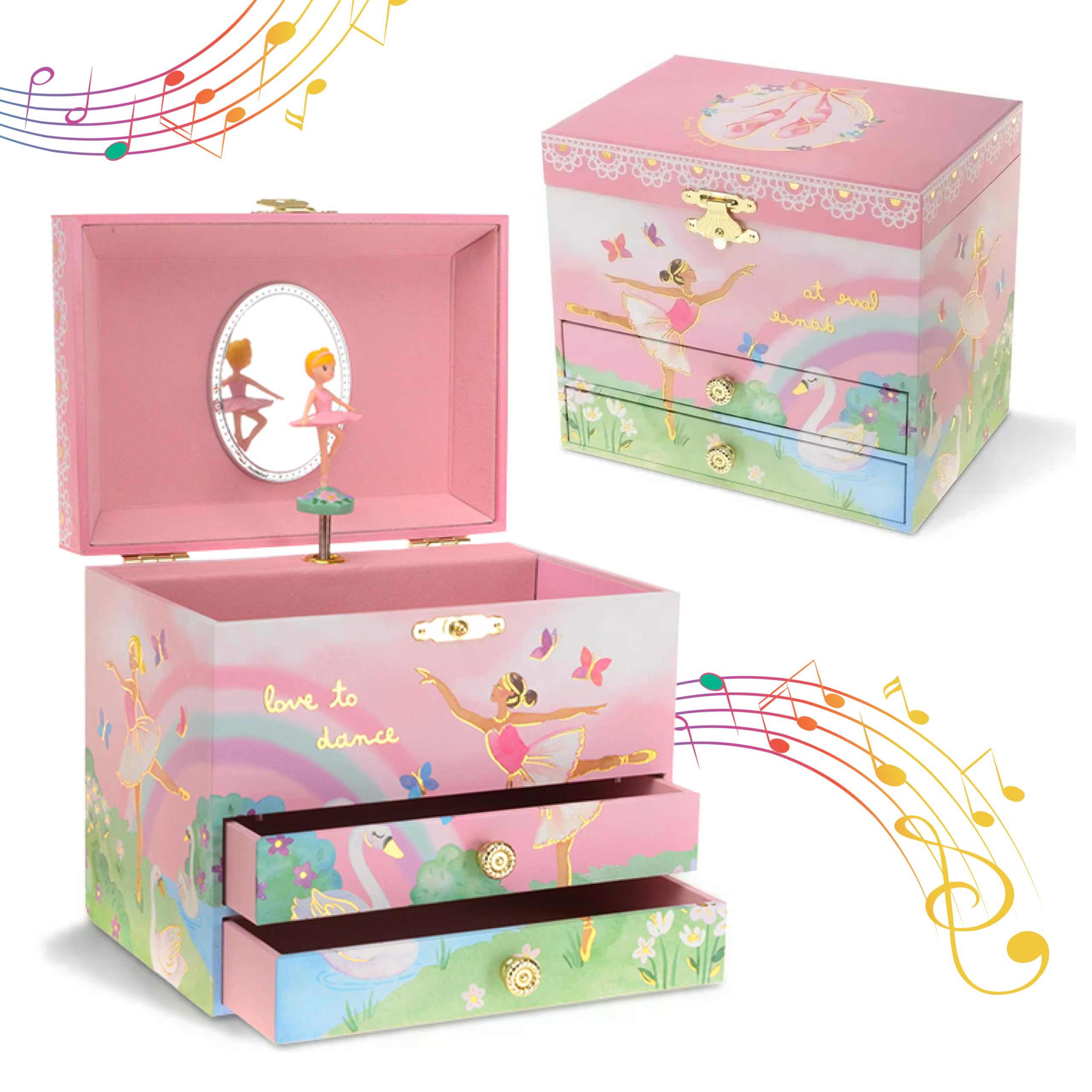 Jewelkeeper Ballerina Schmuckkästchen Regenbogen Schwanensee 2 Laden