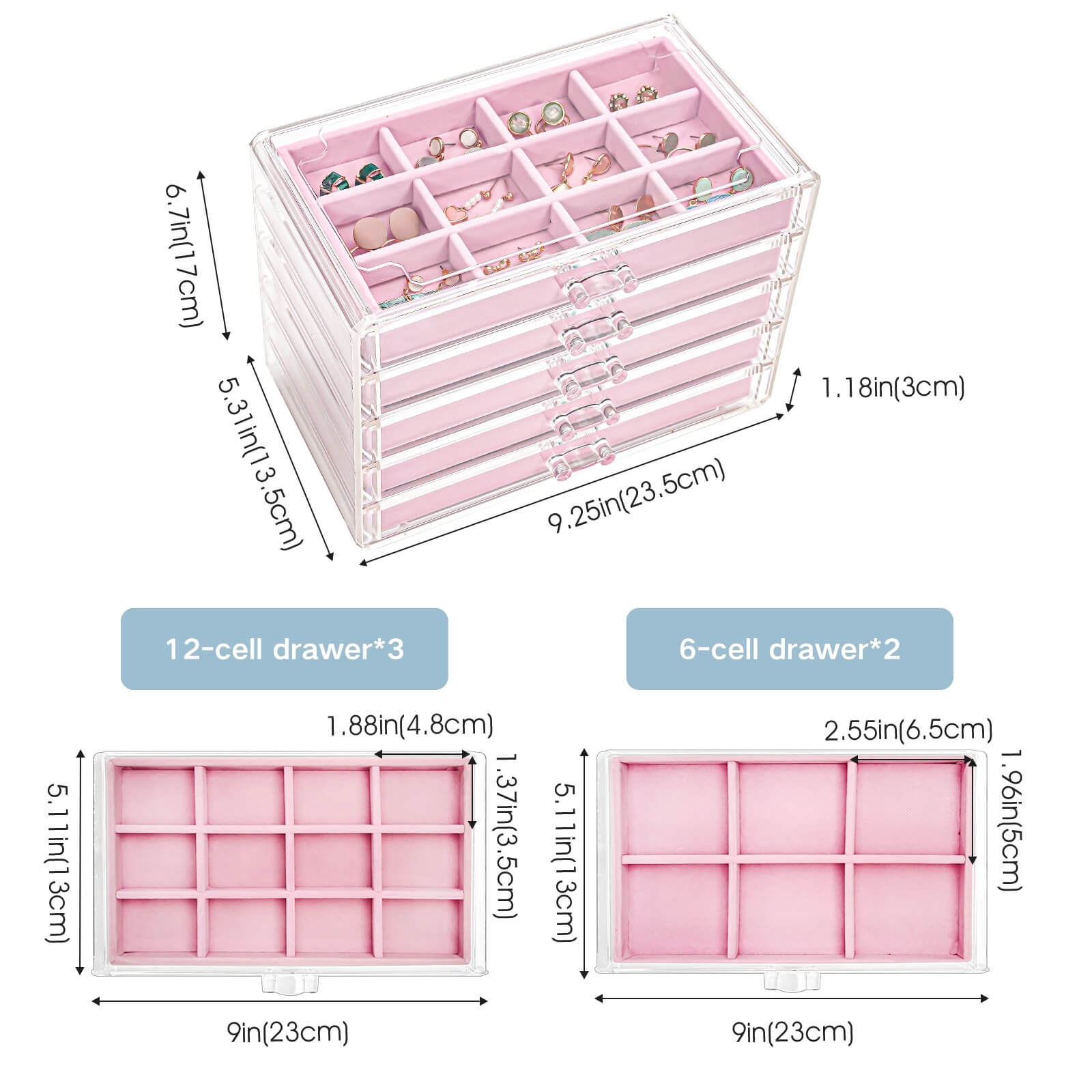 Lolalet Jewelry Box Schmuckkasten Rosa 5 Ebenen Acryl Transparent