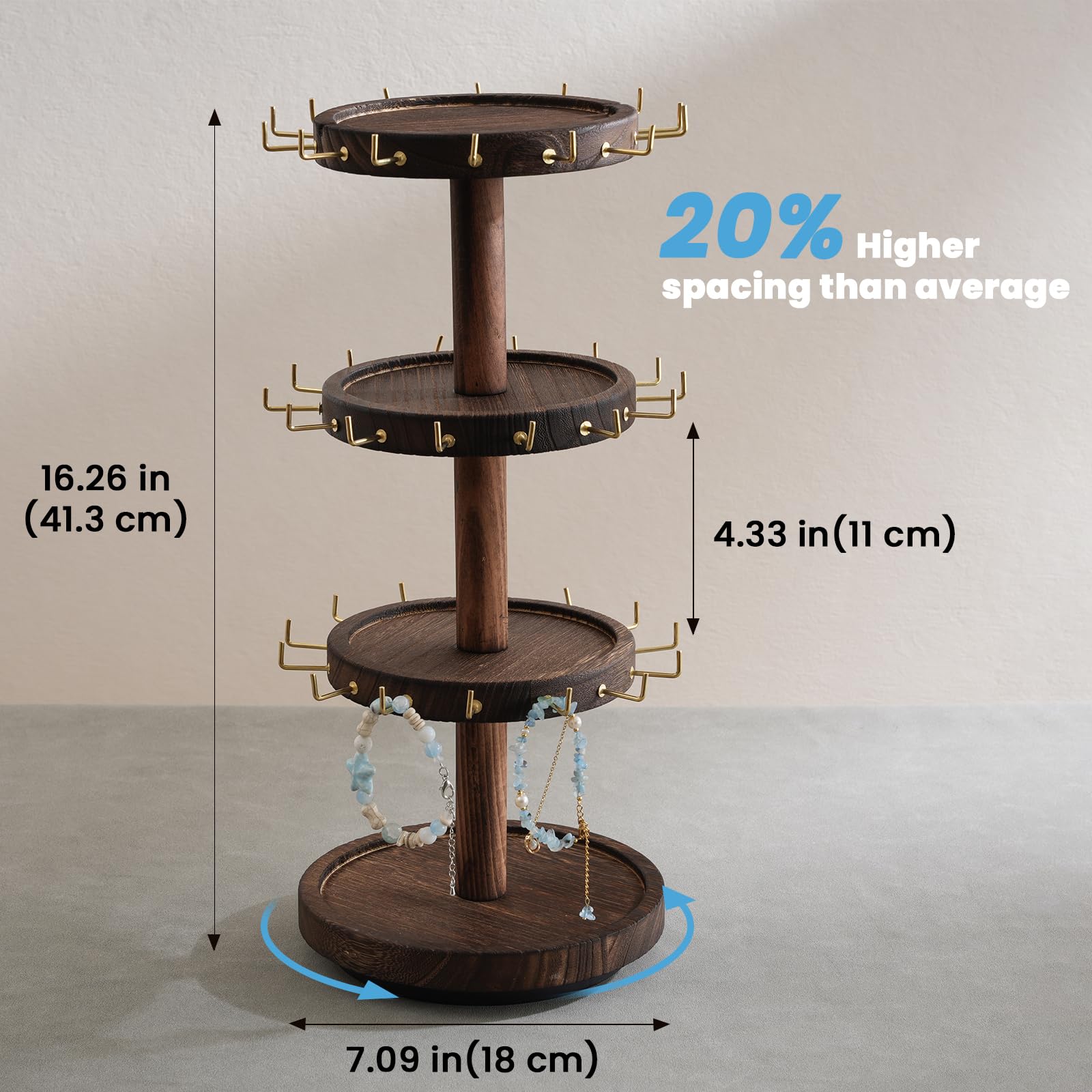 Lolalet Jewelry Stand 4 Tier Schmuckständer Dunkelbraun drehbar