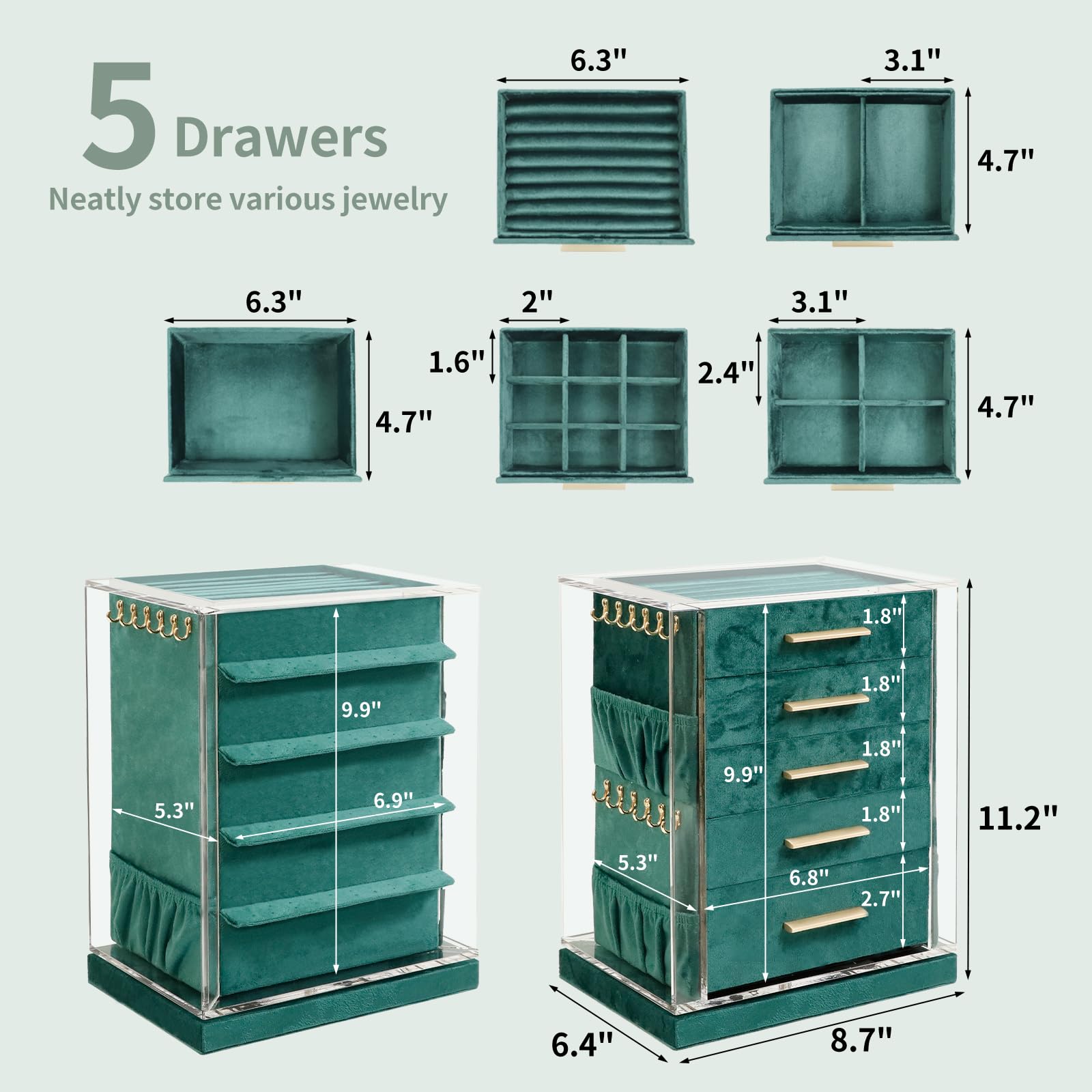 KAMIER Jewelry Stand Holders Schmuckkästchen Grün drehbar