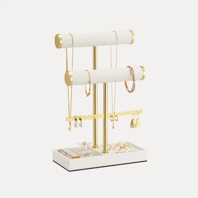 Lolalet Jewelry Stand Schmuckständer Beige 3 Ebenen Leder