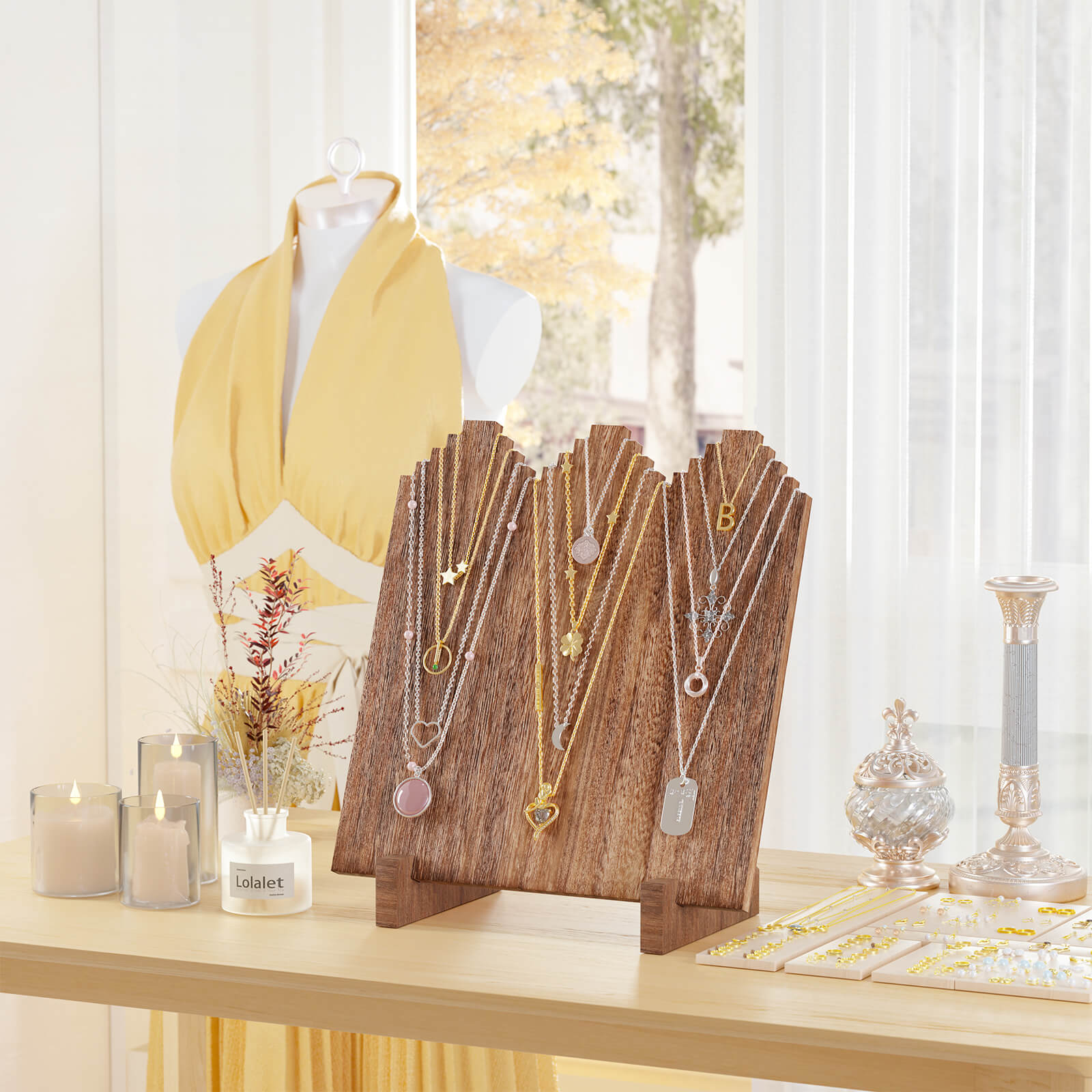 Lolalet Jewelry Stand Kettenständer Holz 1er Pack braun 12 Haken