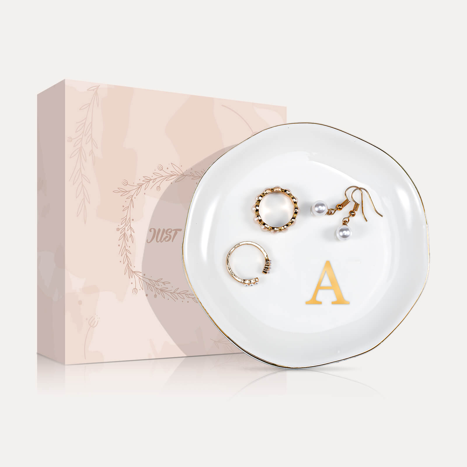 Lolalet Jewelry Tray Ringschale Keramik Buchstabe A Goldrand