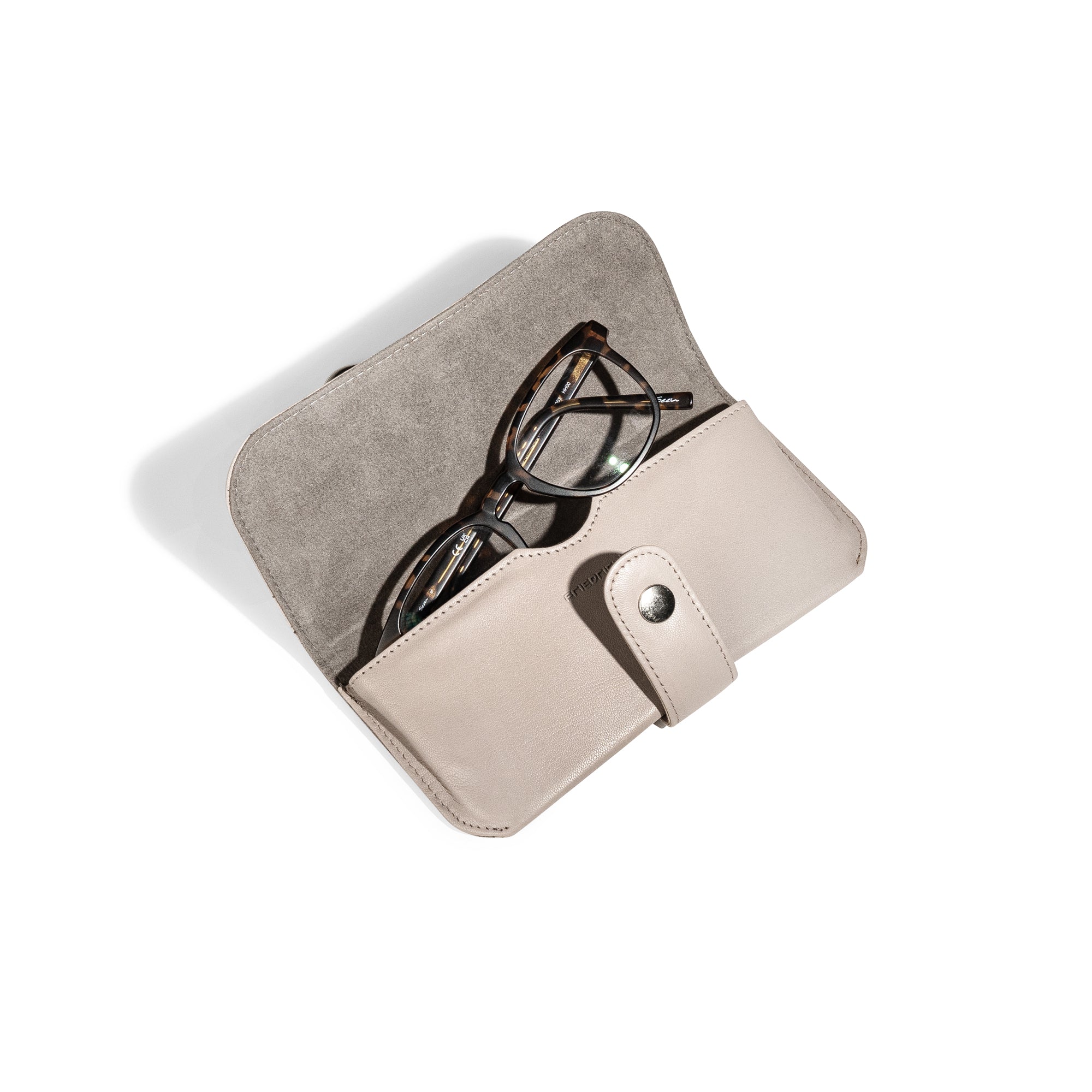 Friedrich 23 Sienna Brillenetui Leder Cappuccino Karabiner