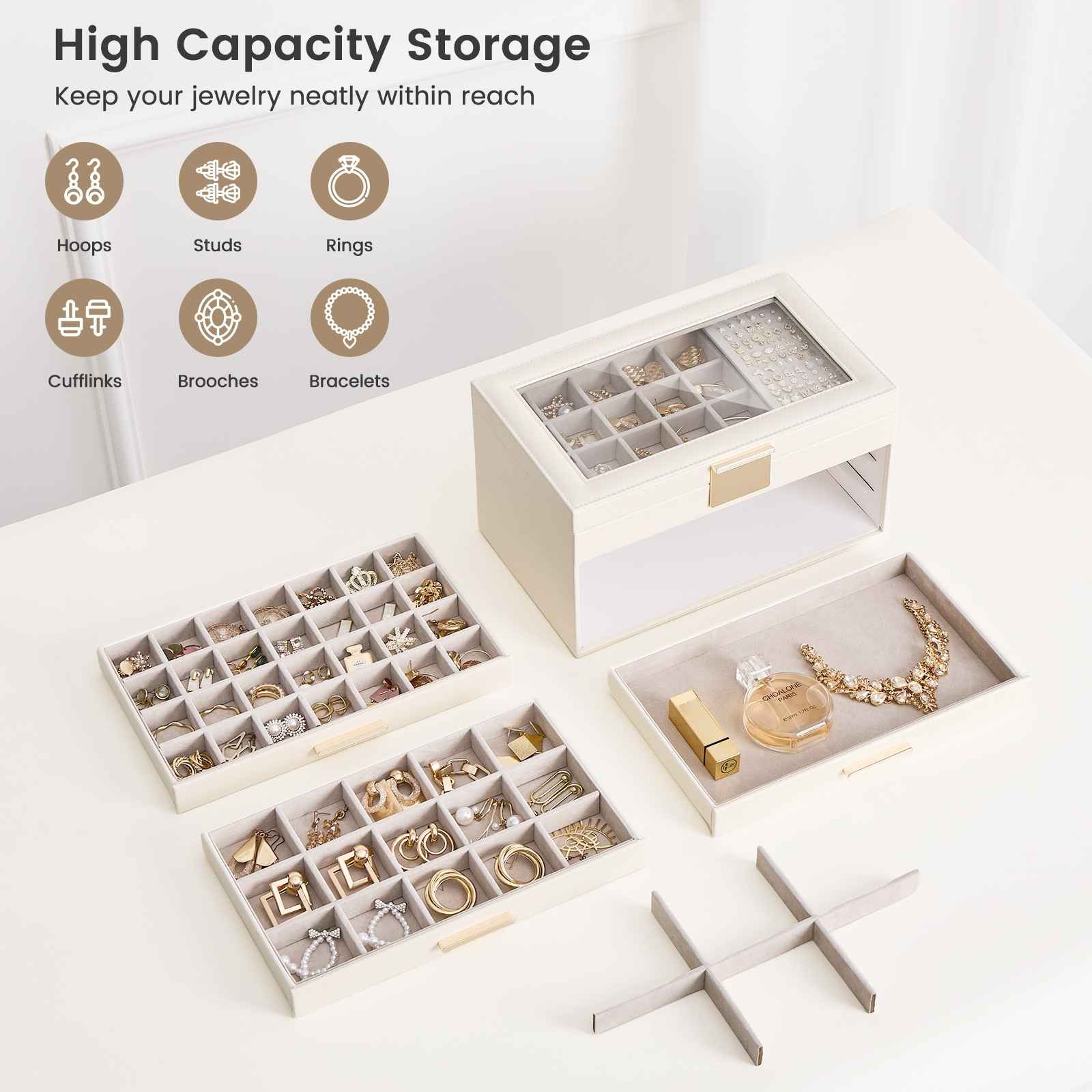 Lolalet Jewelry Box Schmuckkasten Weiß 2-lagig Schublade
