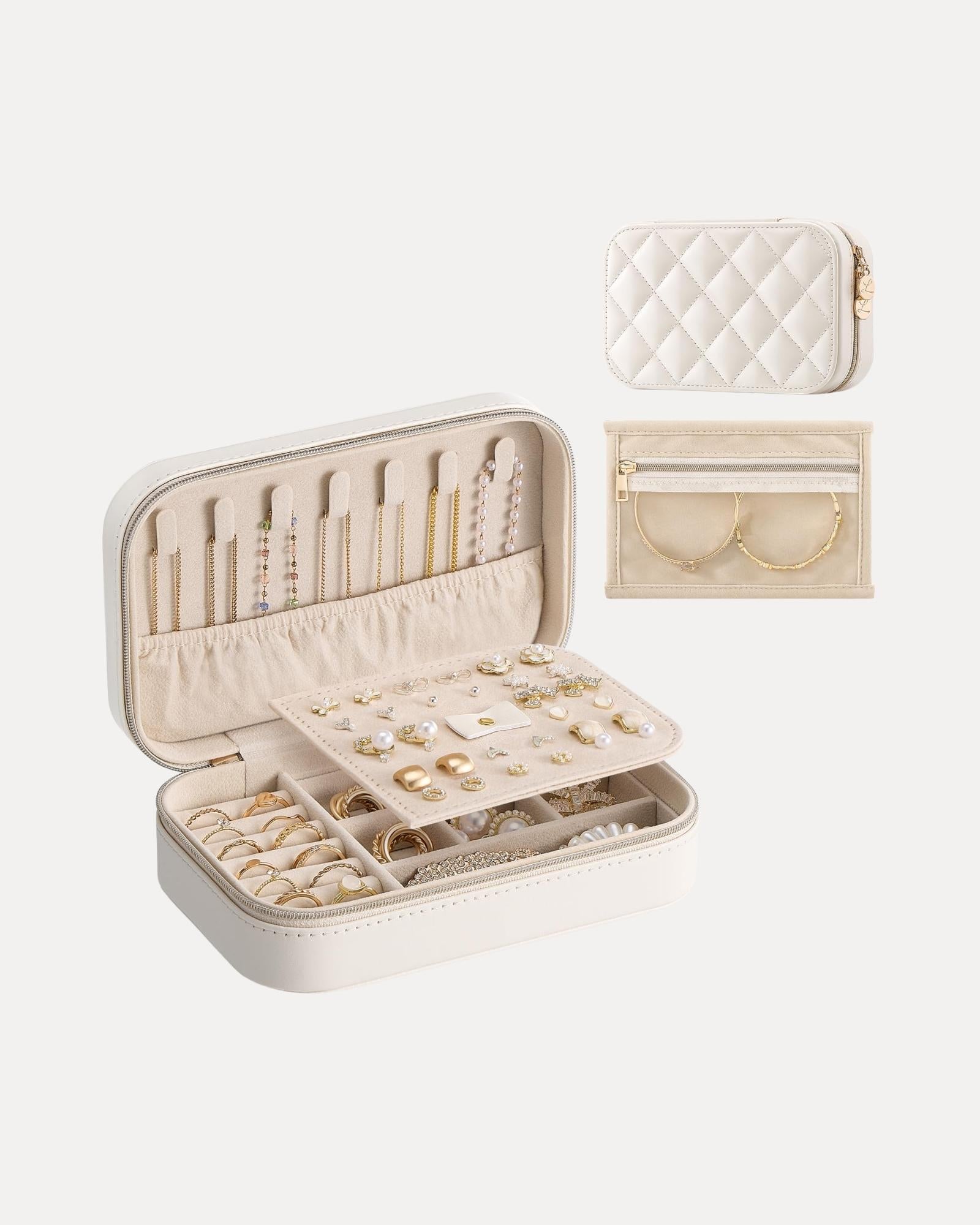 Lolalet Jewelry Box Reise Schmucketui Beige Medium Reißverschluss